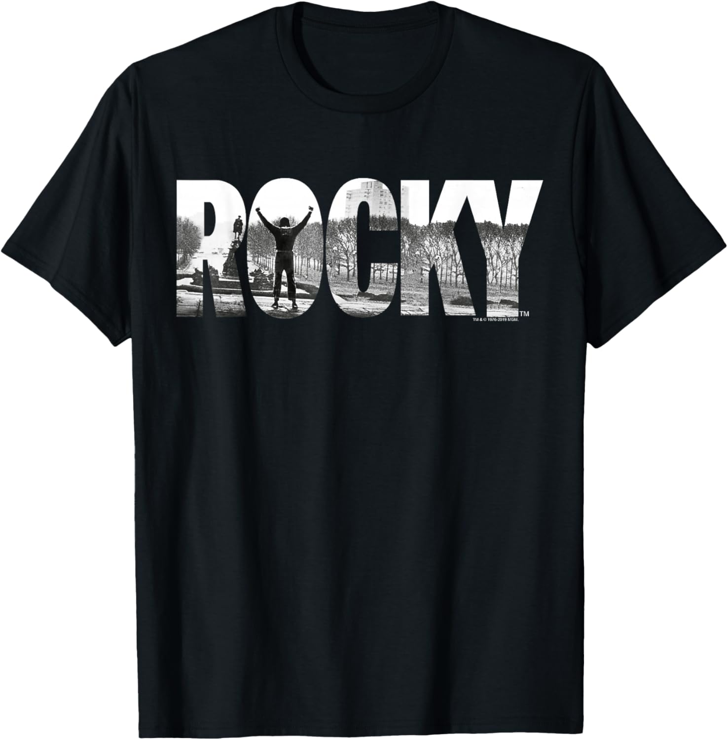 Rocky Black Classic Fit Cotton Crew Neck T-Shirt for Adults - Graphic Tee - 8