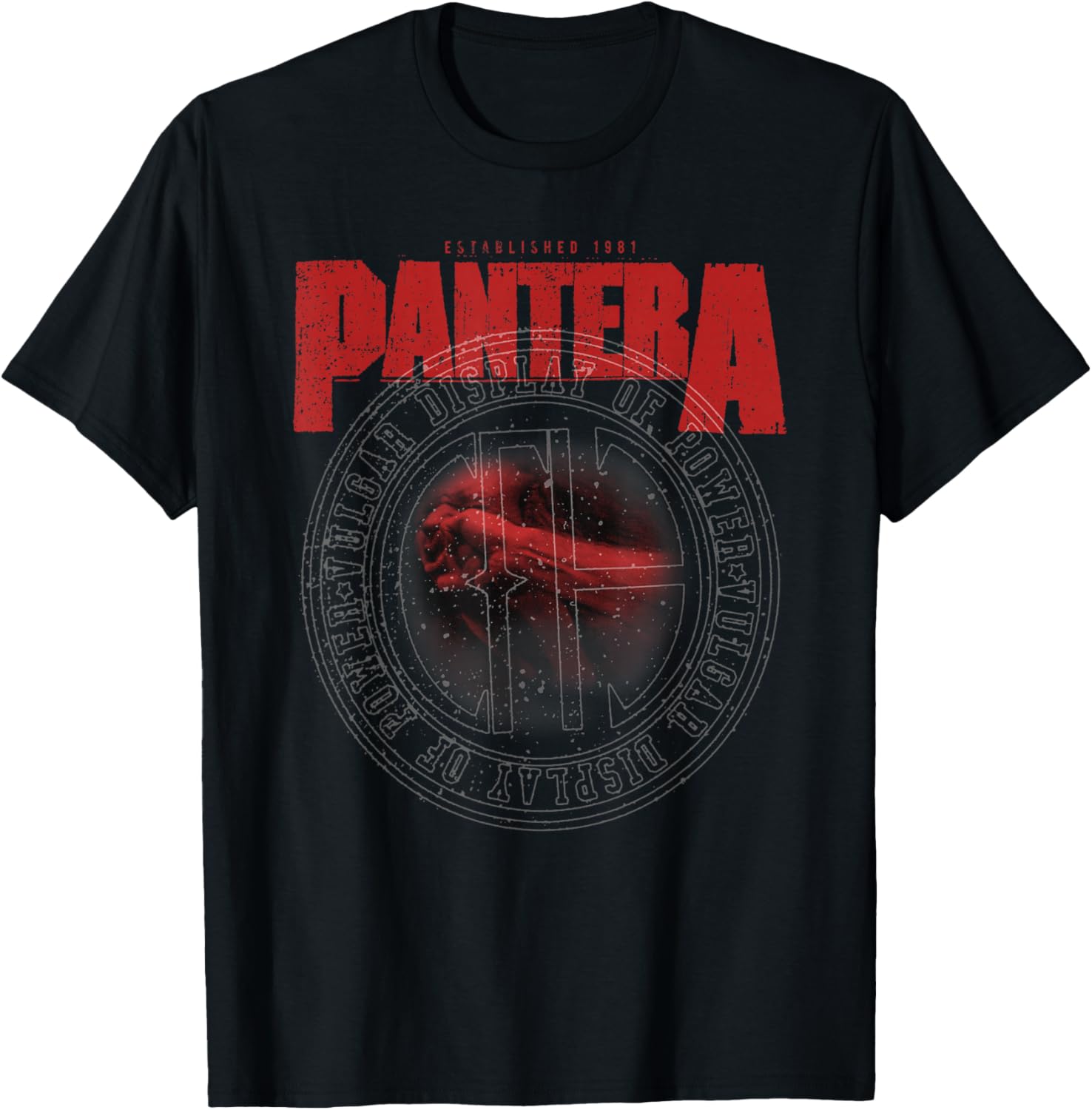 Pantera Vulgar Display of Power Circle Black Crew Neck T-Shirt for Adults - 1