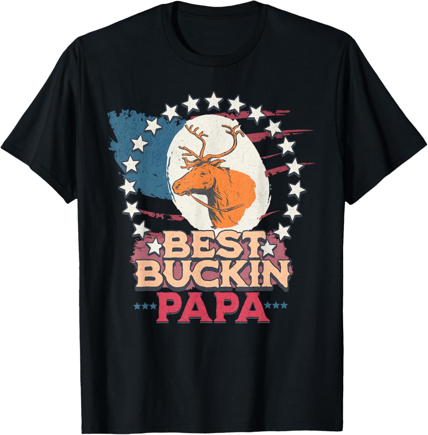Best Bucking Papa American Flag T-Shirt for Fathers Who Love Hunting - 2