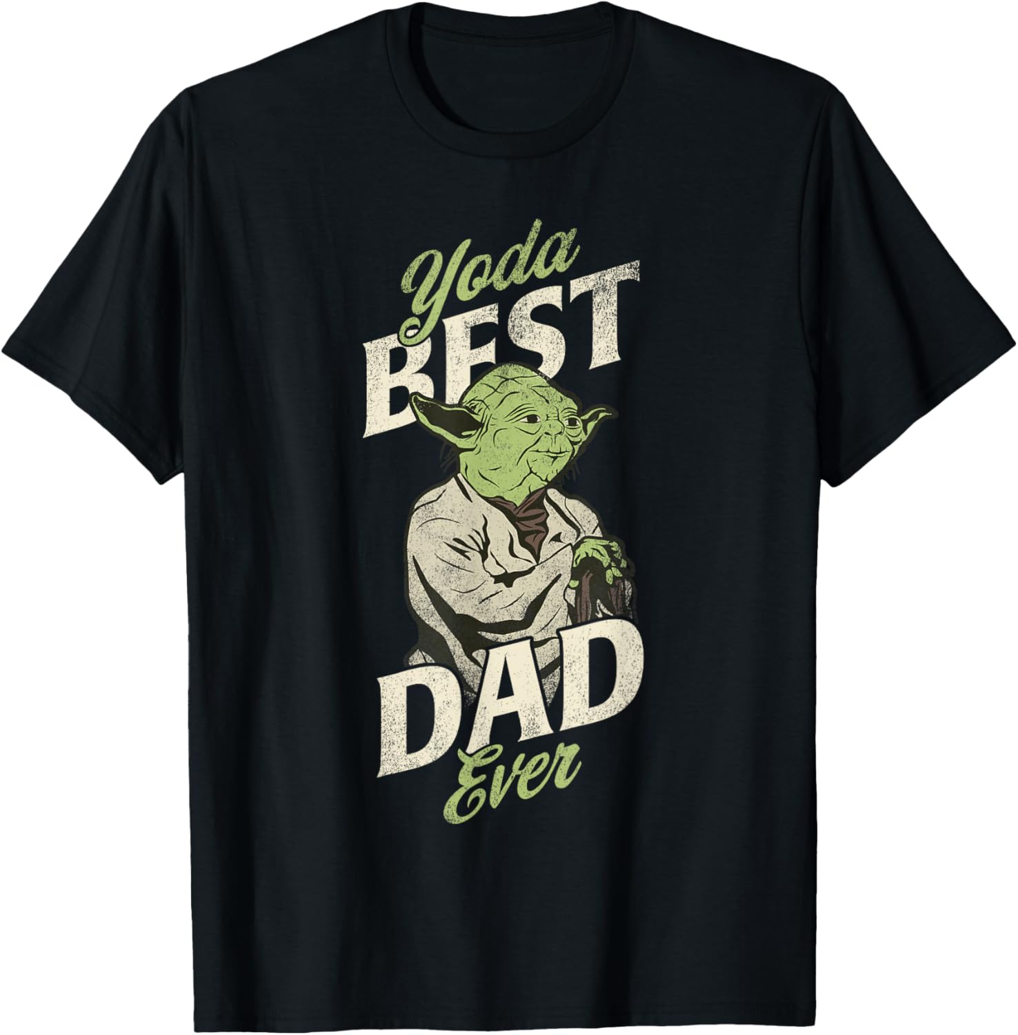 Star Wars Yoda Best Dad Ever Distressed Poster T-Shirt for Fathers Day - 1