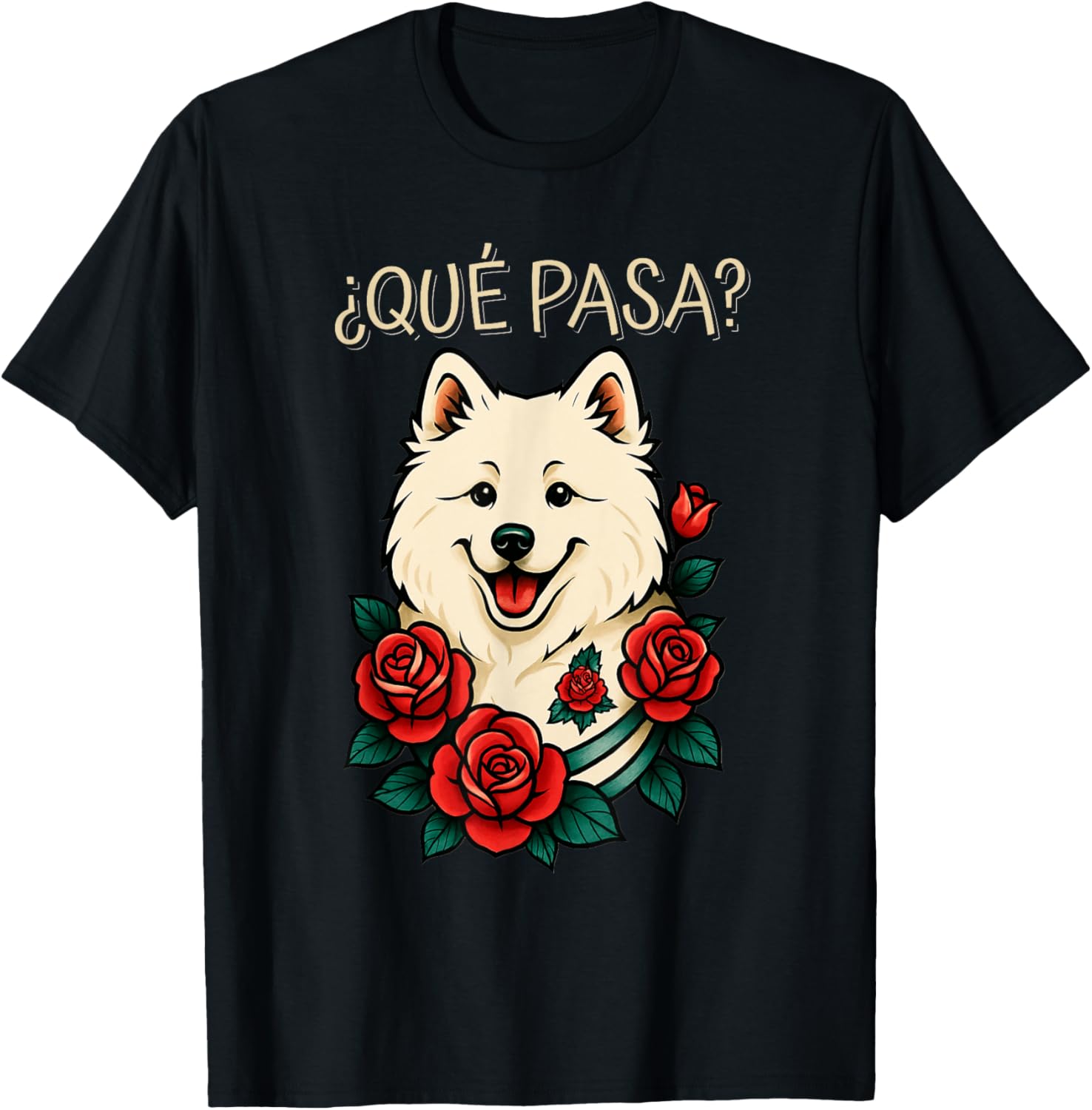 Que Pasa Samoyed Roses Tattoo Style T-Shirt for Dog Lovers - 2