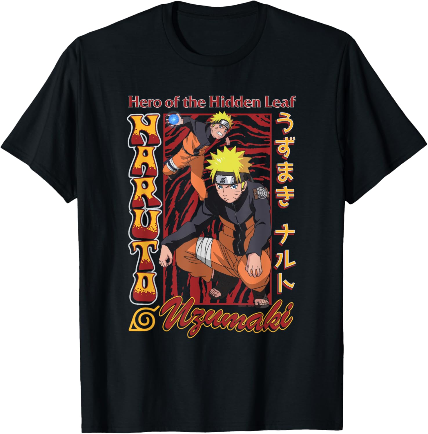 Retro Naruto Shippuden Red and Gold T-Shirt for Anime Fans - 1