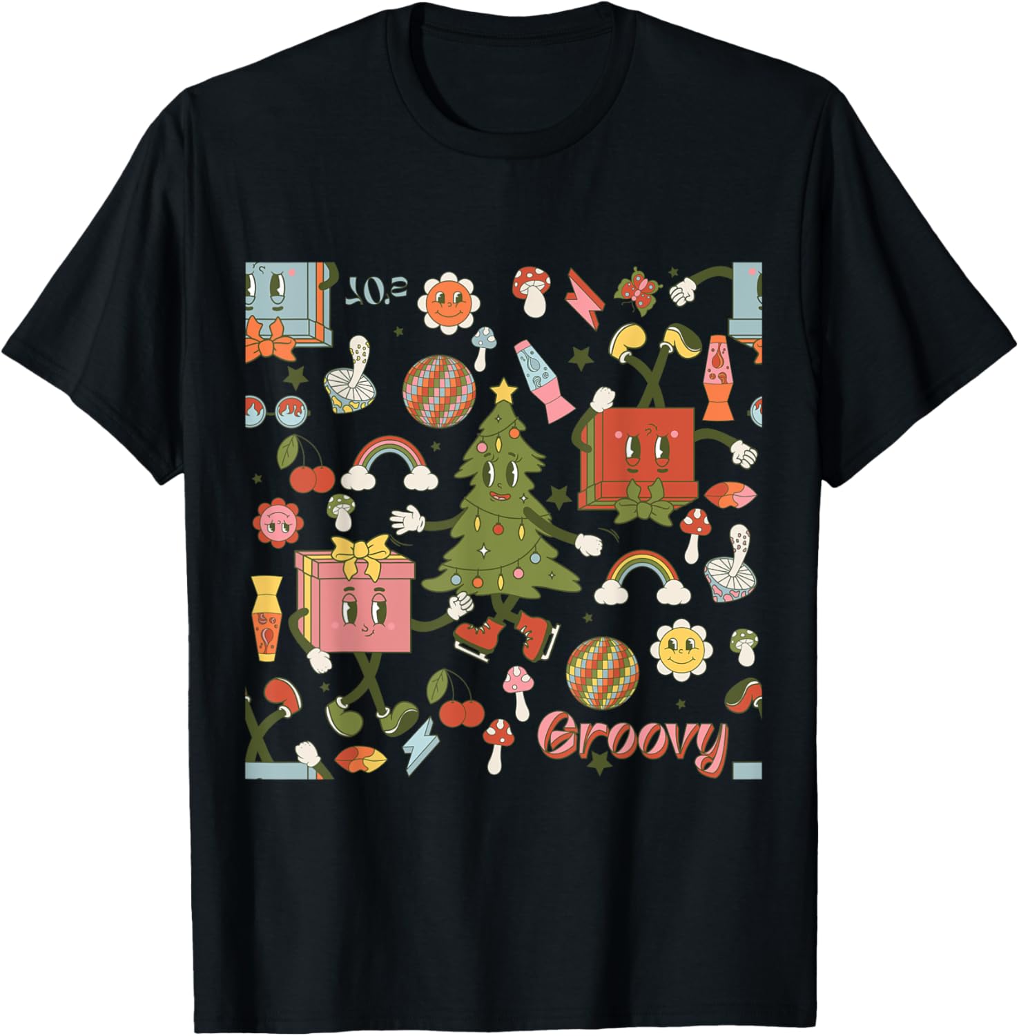 Retro 1970s Disco Christmas Tree Ugly Xmas T-Shirt for Fun Holiday Style - 21
