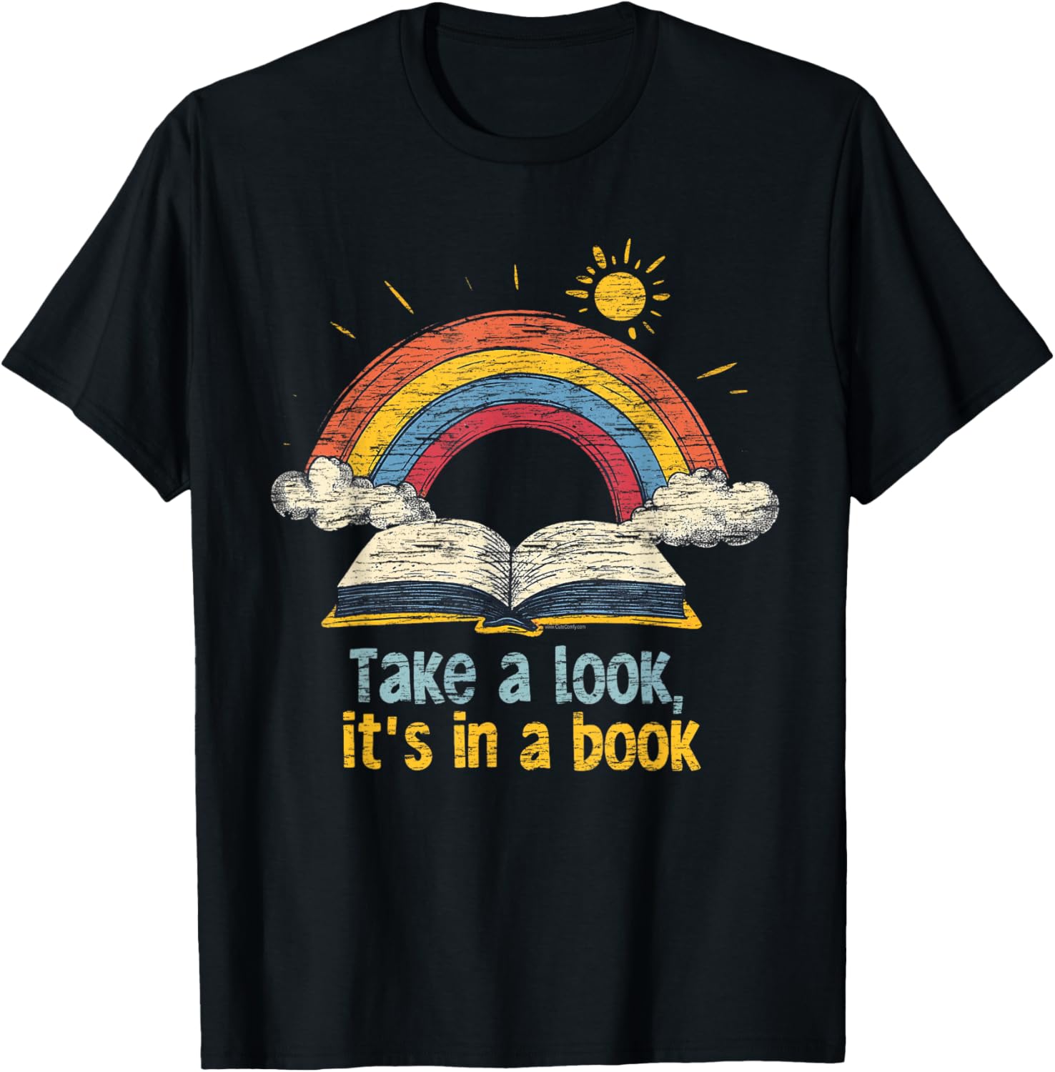 Take a Look it's in a Book Vintage Rainbow Teacher T-Shirt - 1