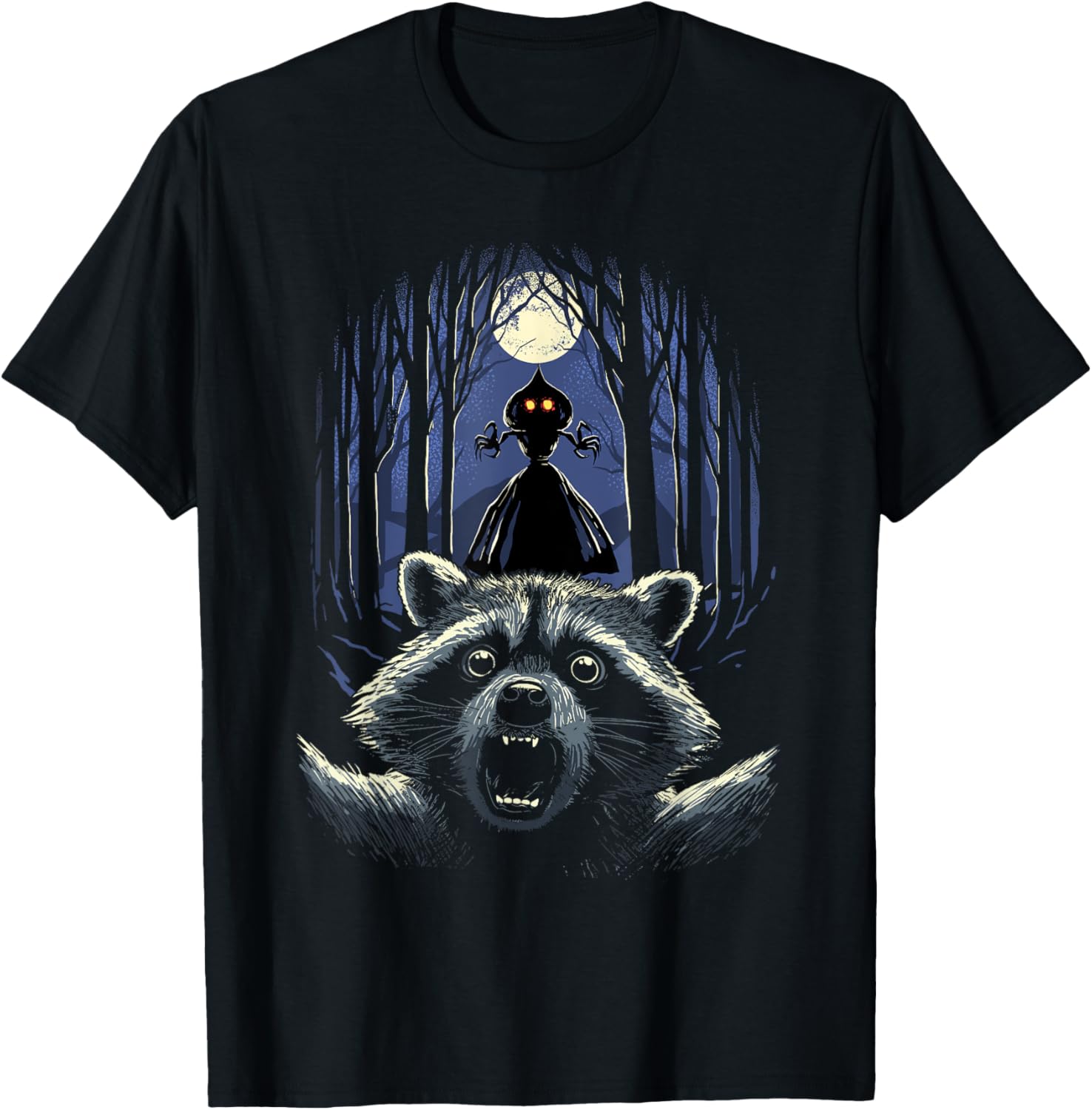 Scared Raccoon Selfie T-Shirt Featuring Flatwoods Monster Design - 1