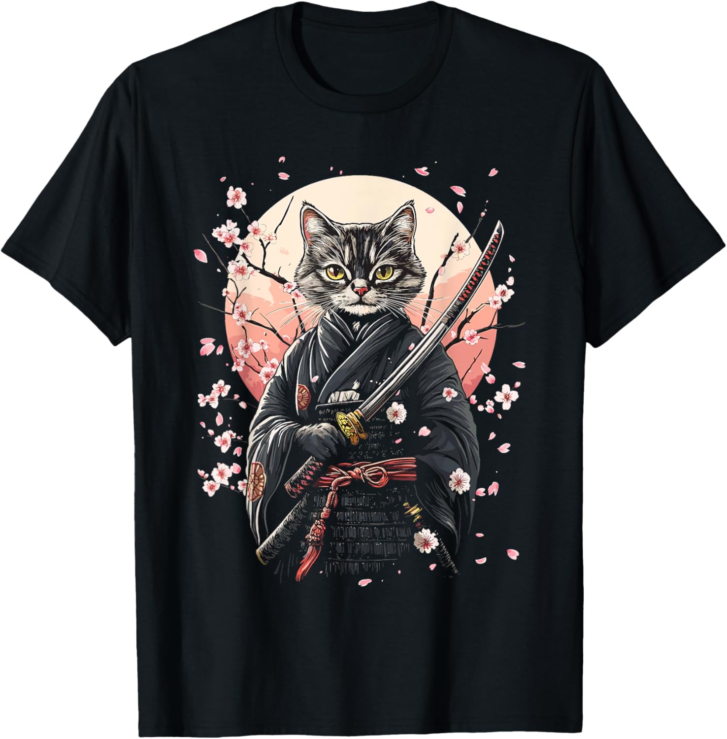 Samurai Cat Katana Warrior T-Shirt Japanese Art for Cat Lovers - 1