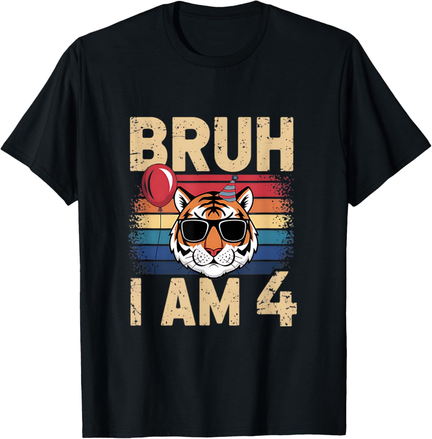Retro Sunset Tiger Kids T-Shirt for 4th Birthday Celebration - 7
