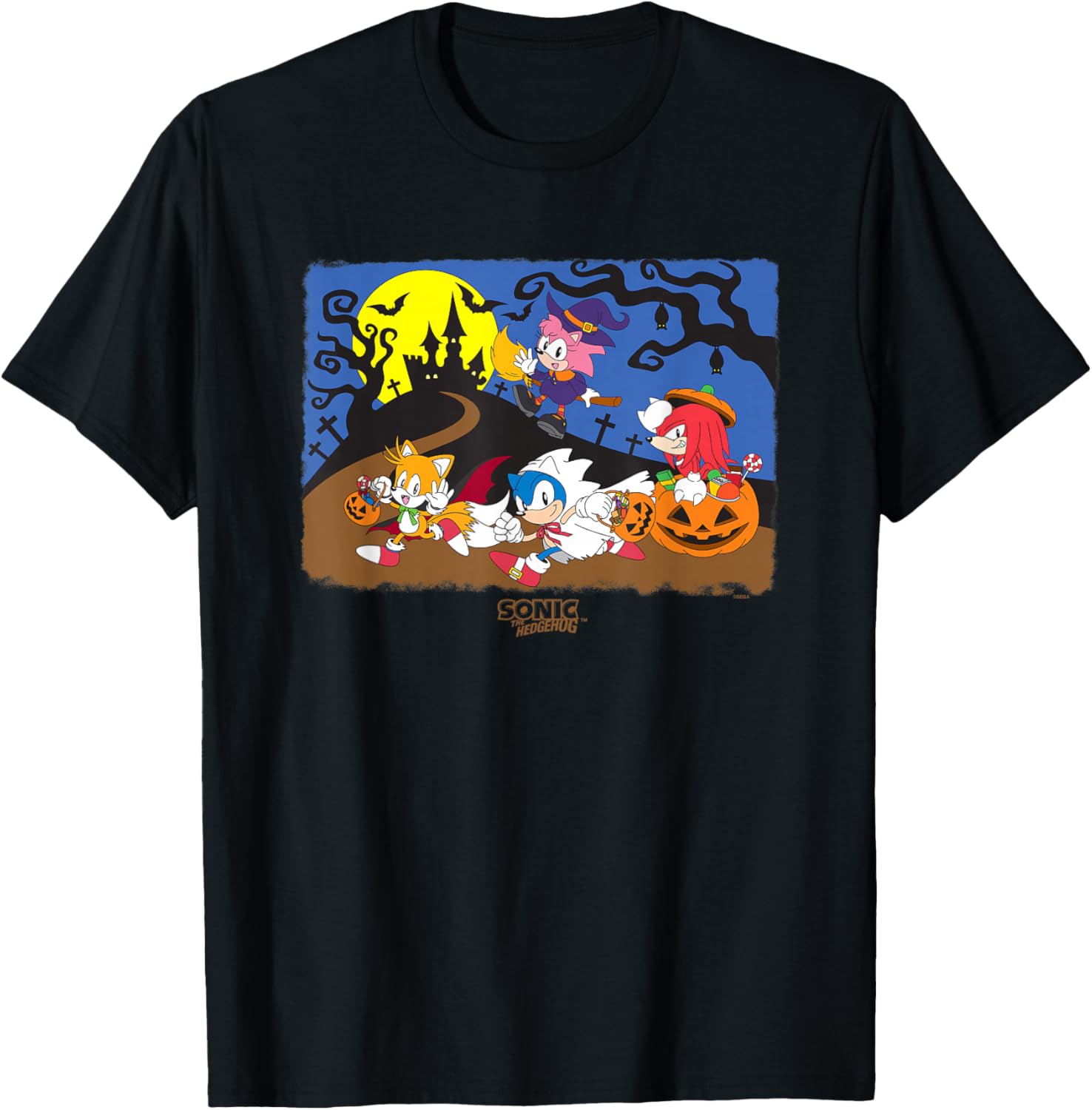 Sonic the Hedgehog Halloween Creepy Graveyard Run Big Poster T-Shirt - 1