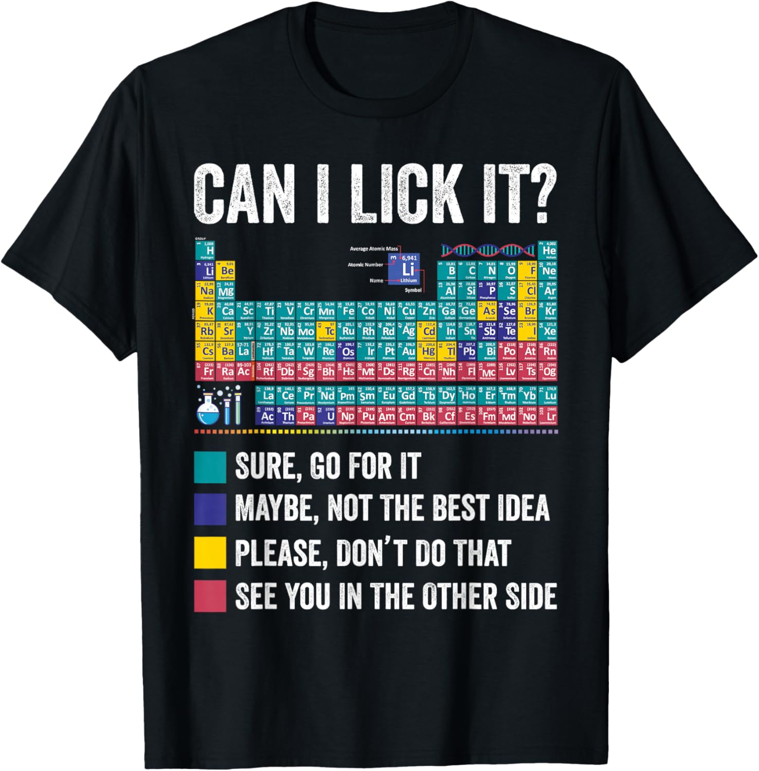 Fun Can I Lick It Periodic Table T-Shirt for Science Teachers and Fans - 7
