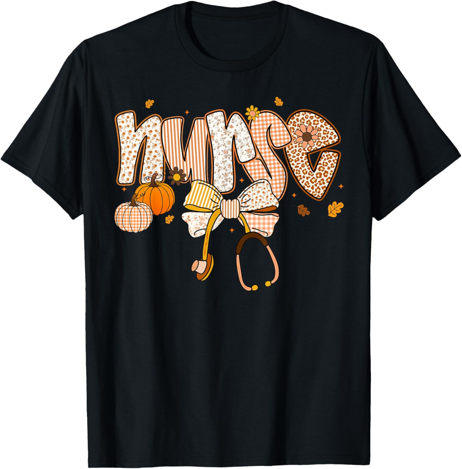 Pumpkin Nurse Thanksgiving Stethoscope Fall Scrub Top T-Shirt for ER - 28