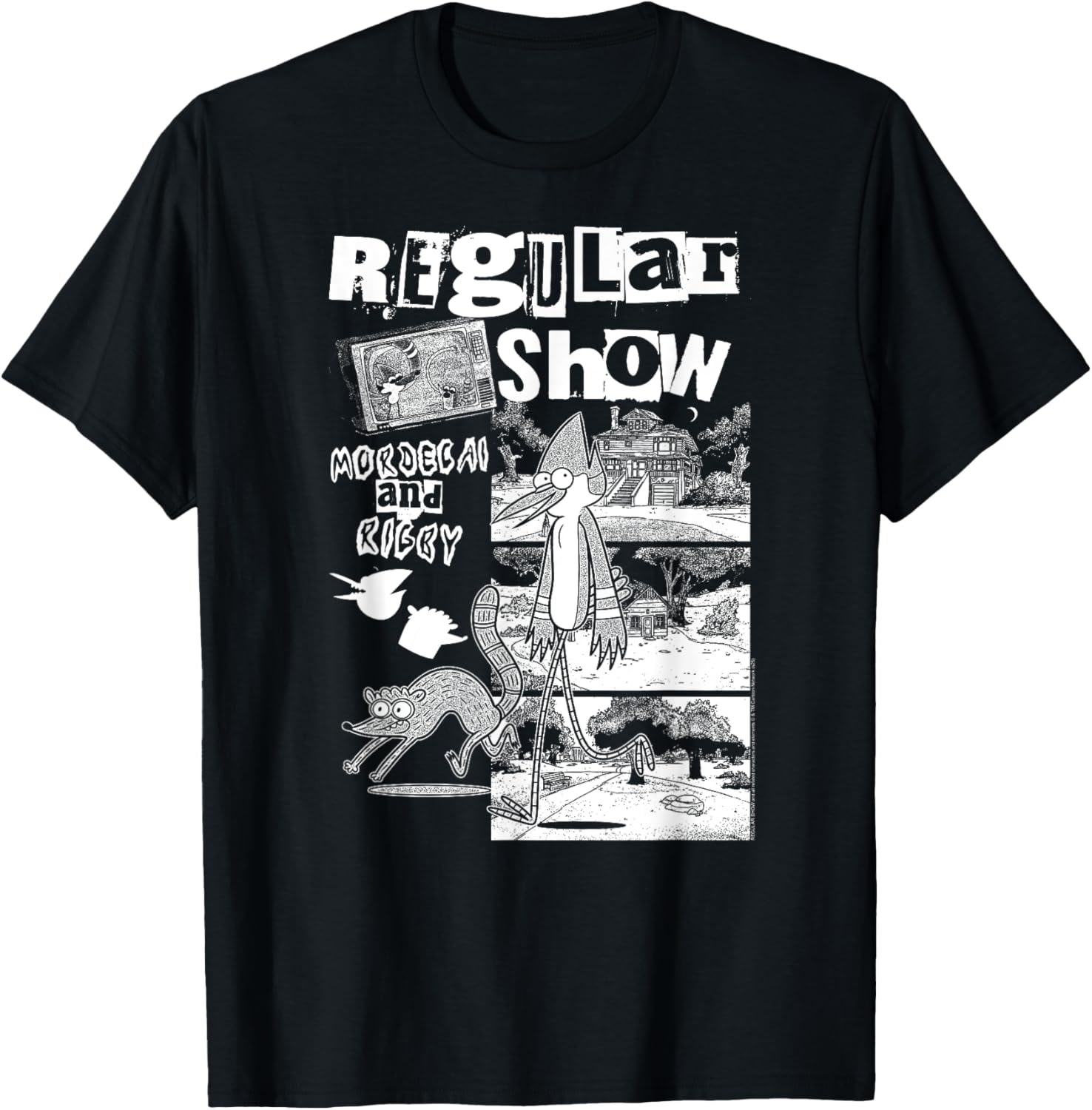 Regular Show Punk Zine Black and White Cartoon Collage T-Shirt for Fans - 6