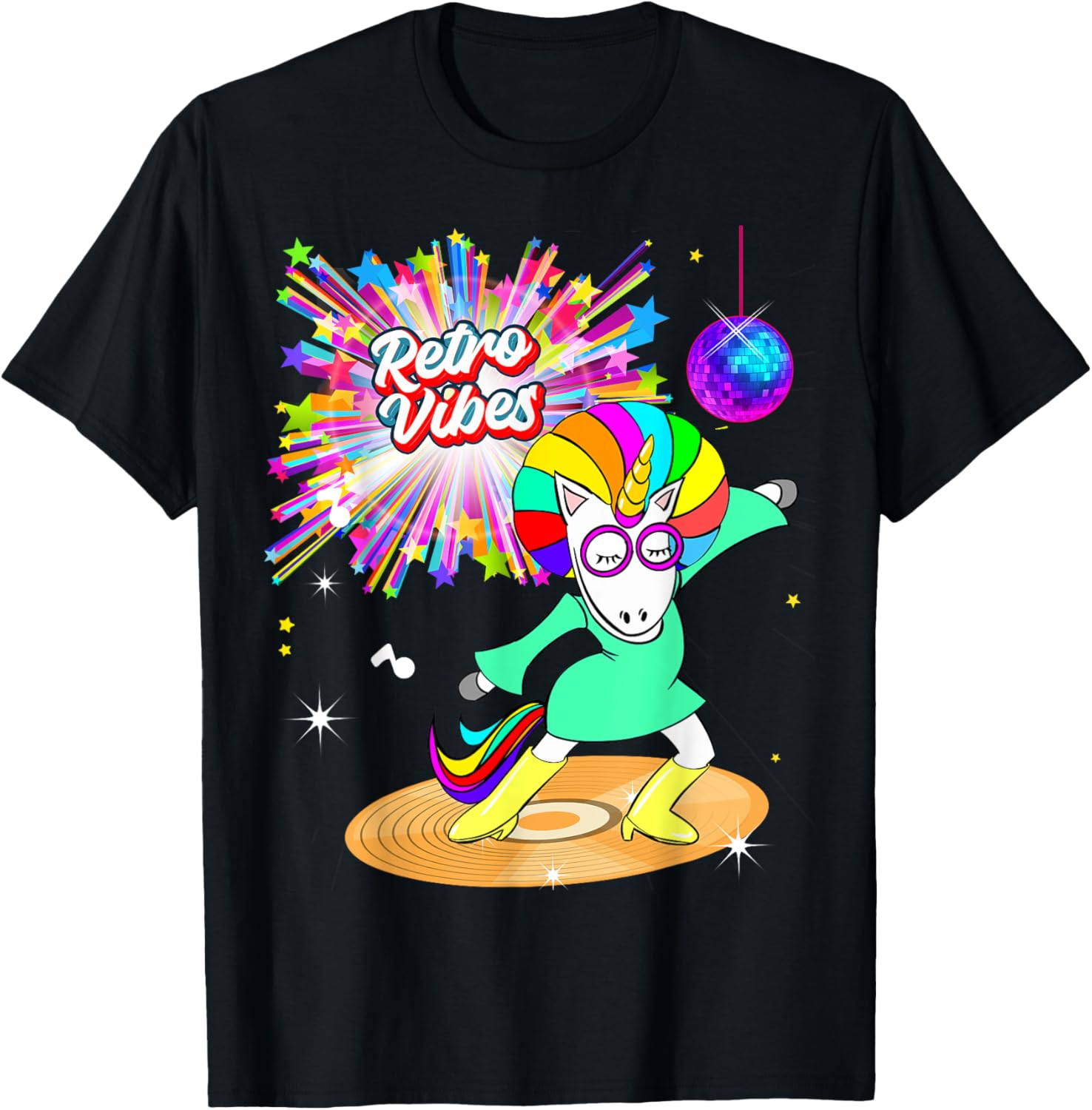Retro Vibes Unicorn Dancing on Vinyl T-Shirt for Moms and Wives - 4