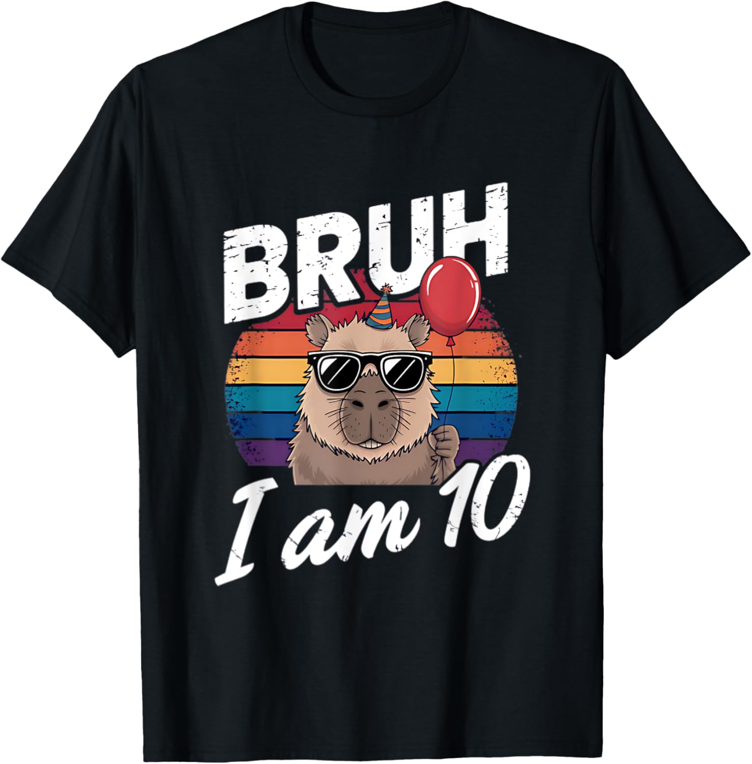 Retro Sunset Capybara T-Shirt for Kids' 10th Birthday Celebration - 4