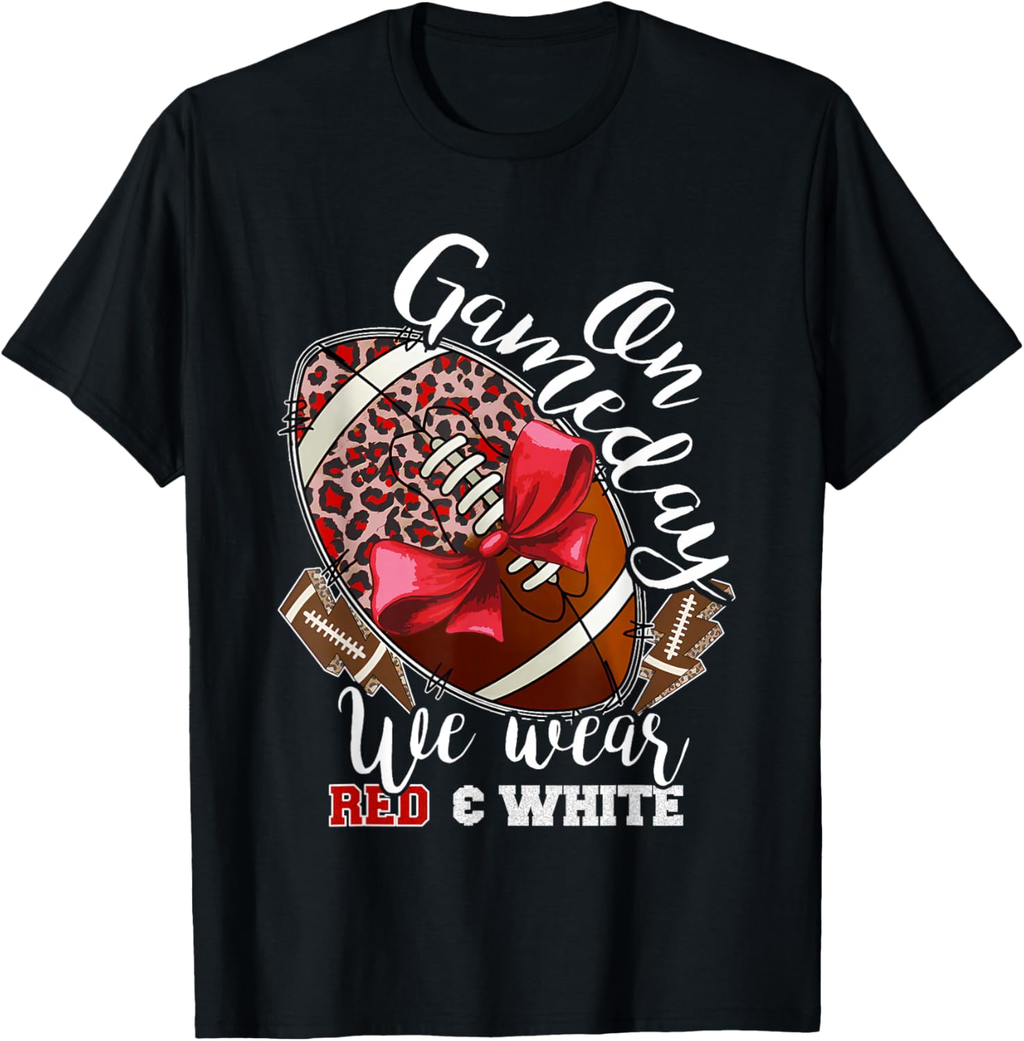 On Gameday Football We Wear Red and White School Spirit T-Shirt - 18