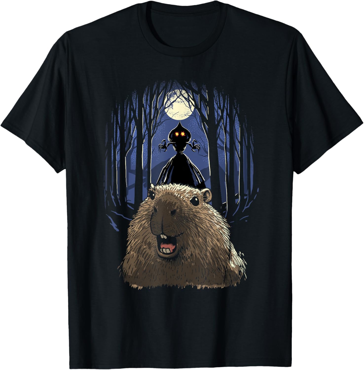 Scared Capybara Selfie Flatwoods Monster T-Shirt for Animal Lovers - 1