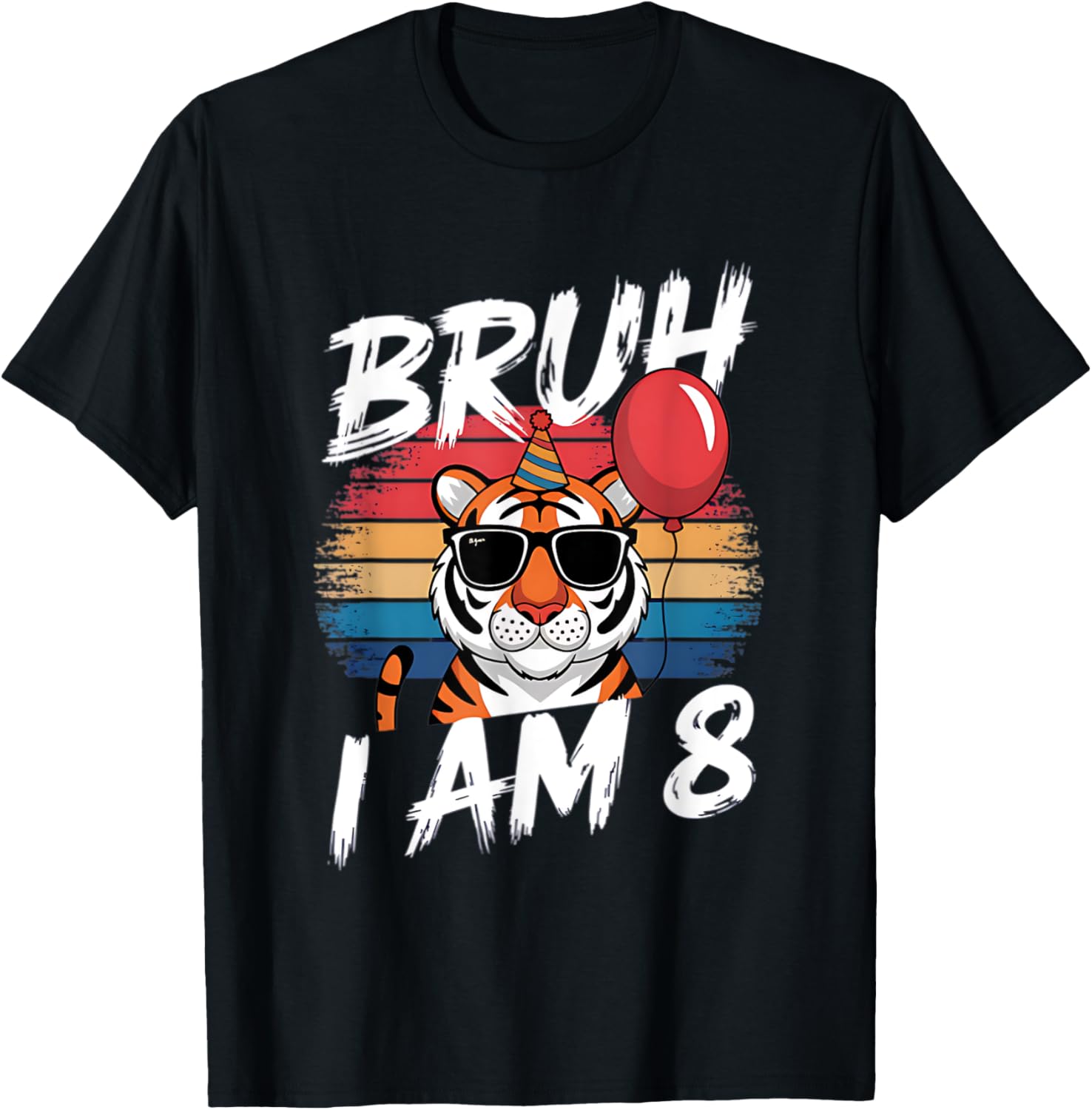 Retro Sunset Tiger Shirt for 8 Year Old's Birthday Party Fun - 13