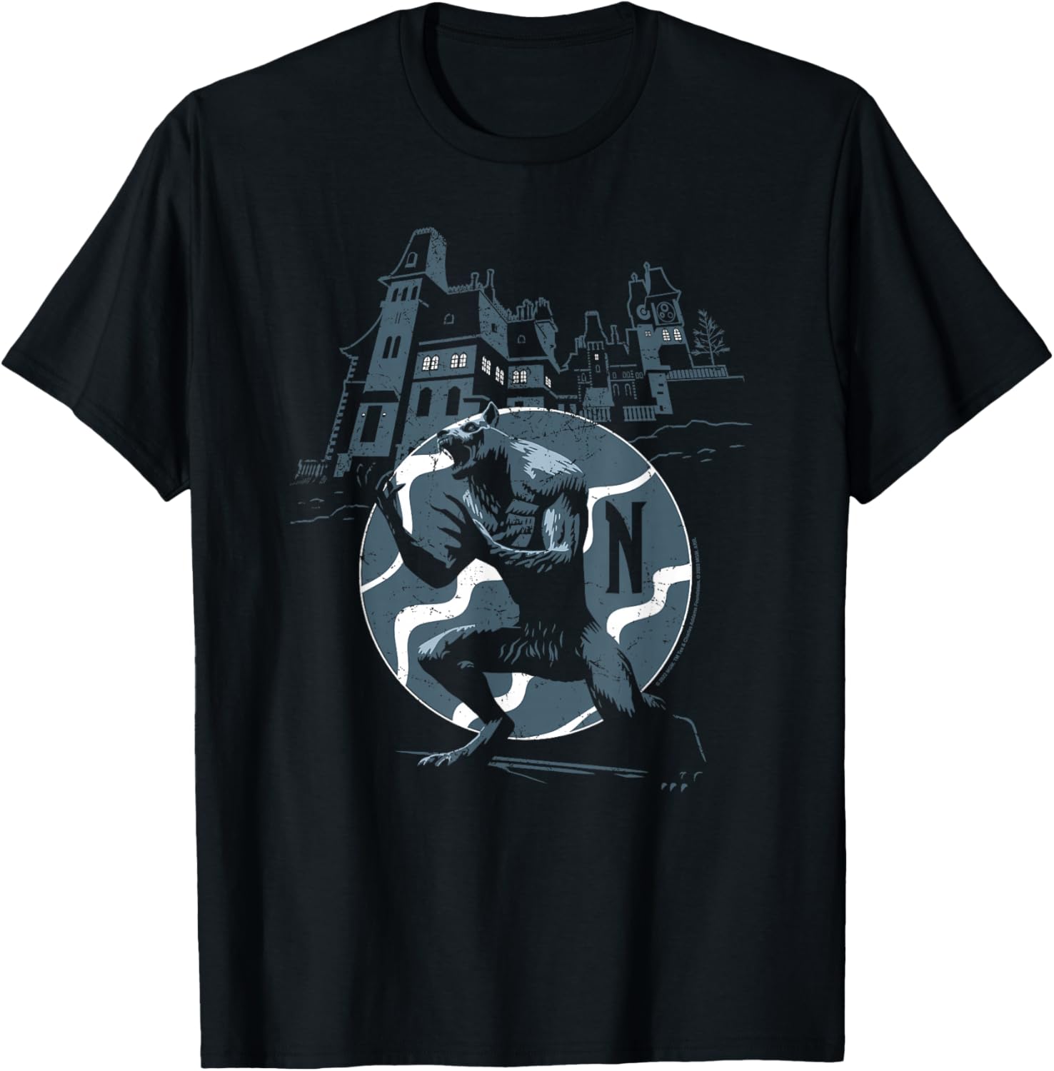 Vintage Werewolf Logo T-Shirt from Wednesday Season 2 Nevermore - 1