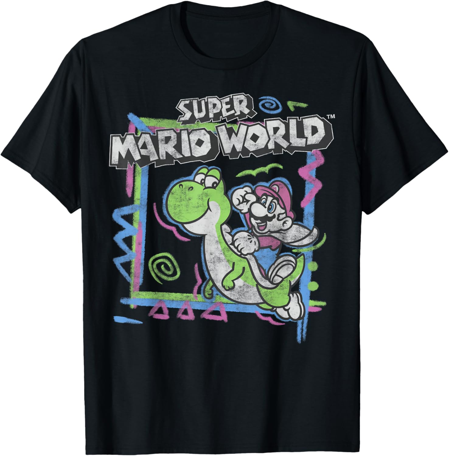 Retro Super Mario World Neon Yoshi Ride T-Shirt for Gamers and Fans - 8