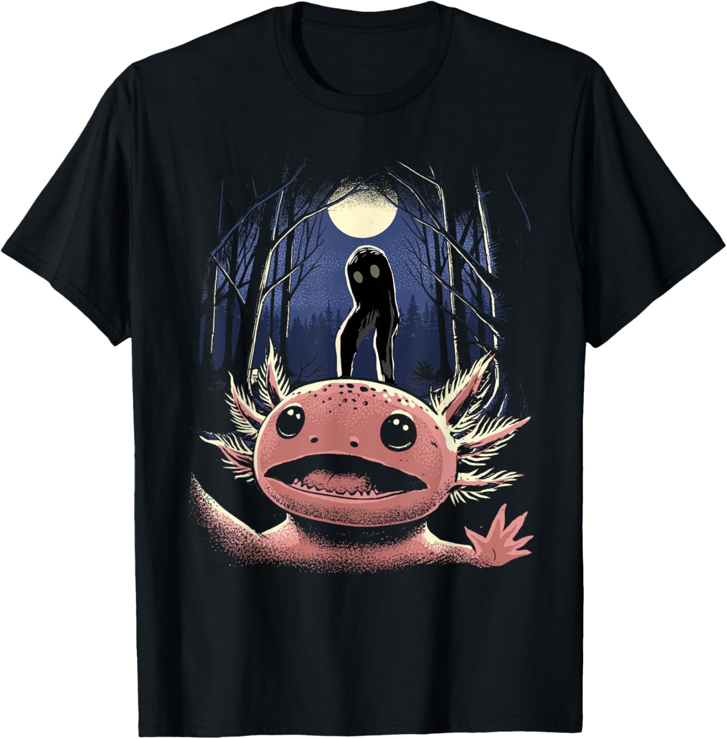 Scared Axolotl Selfie T-Shirt with Fresno Monster Cryptid Design - 1