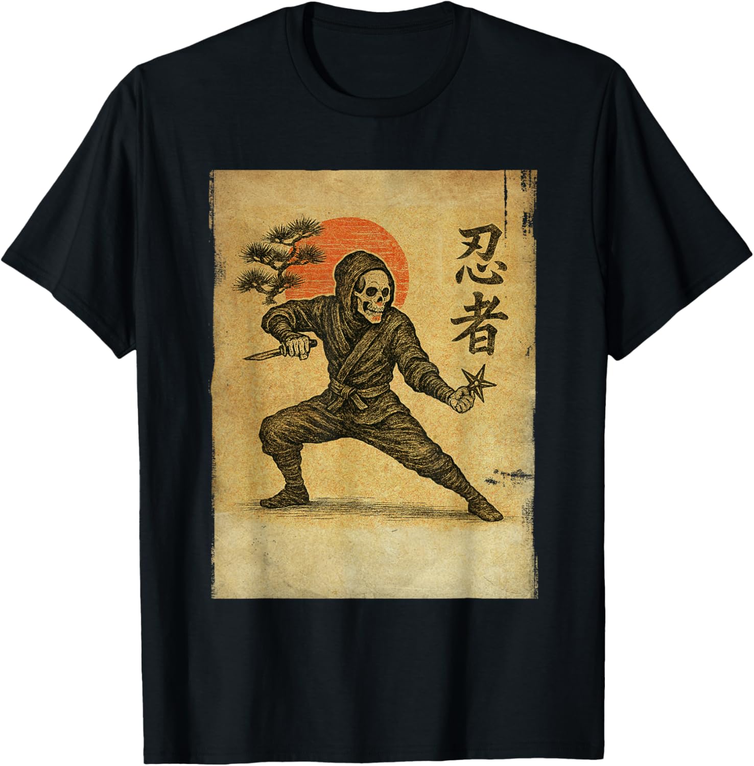 Skull Ninja Tee - Japanese Samurai Warrior T-Shirt in Ukiyo-e Style - 1