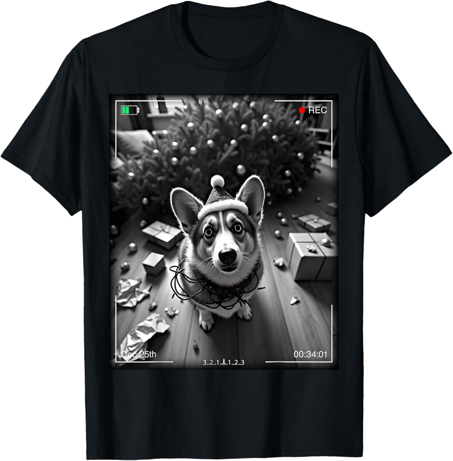 Christmas Corgi Caught on Camera Funny Holiday T-Shirt for Dog Lovers - 4