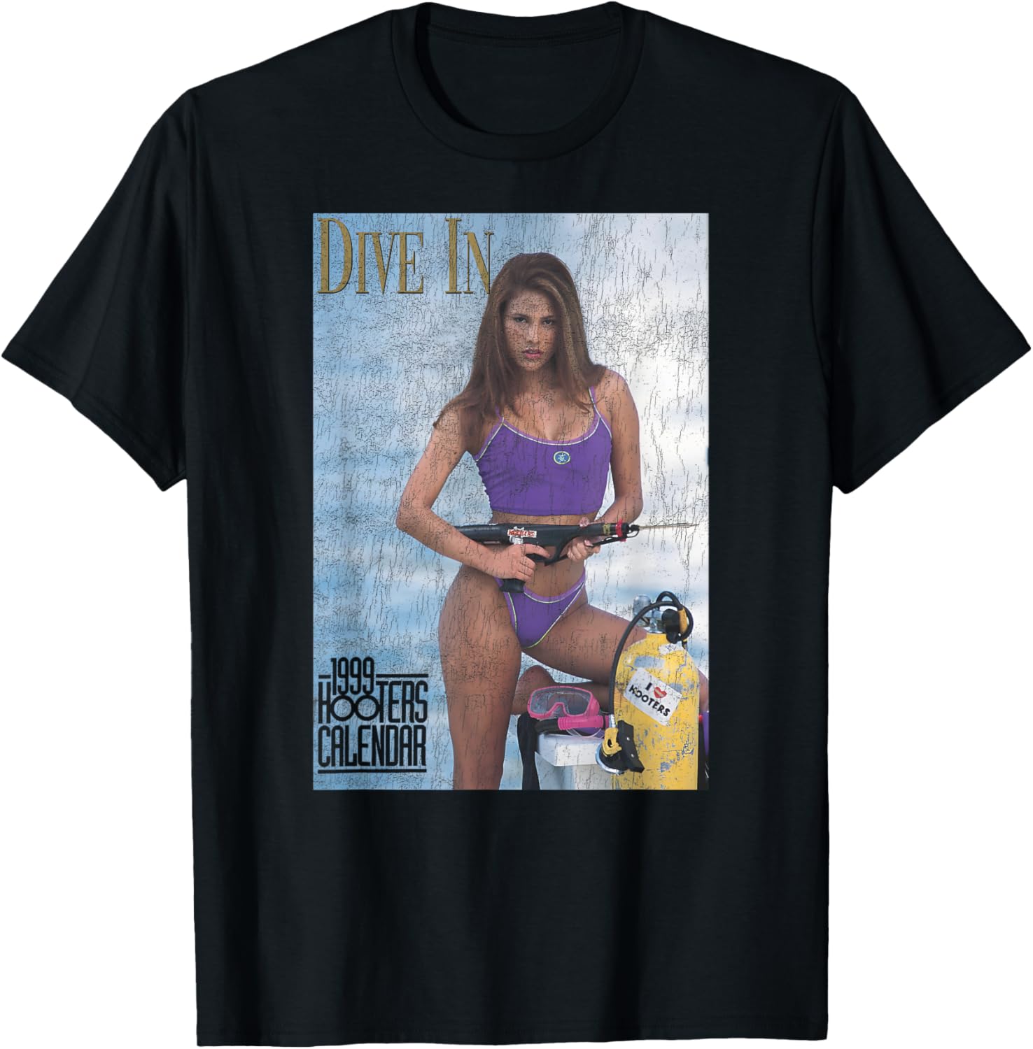 Vintage Hooters Calendar 1999 Beach Pin Up Girl T-Shirt for Men and Women - 3