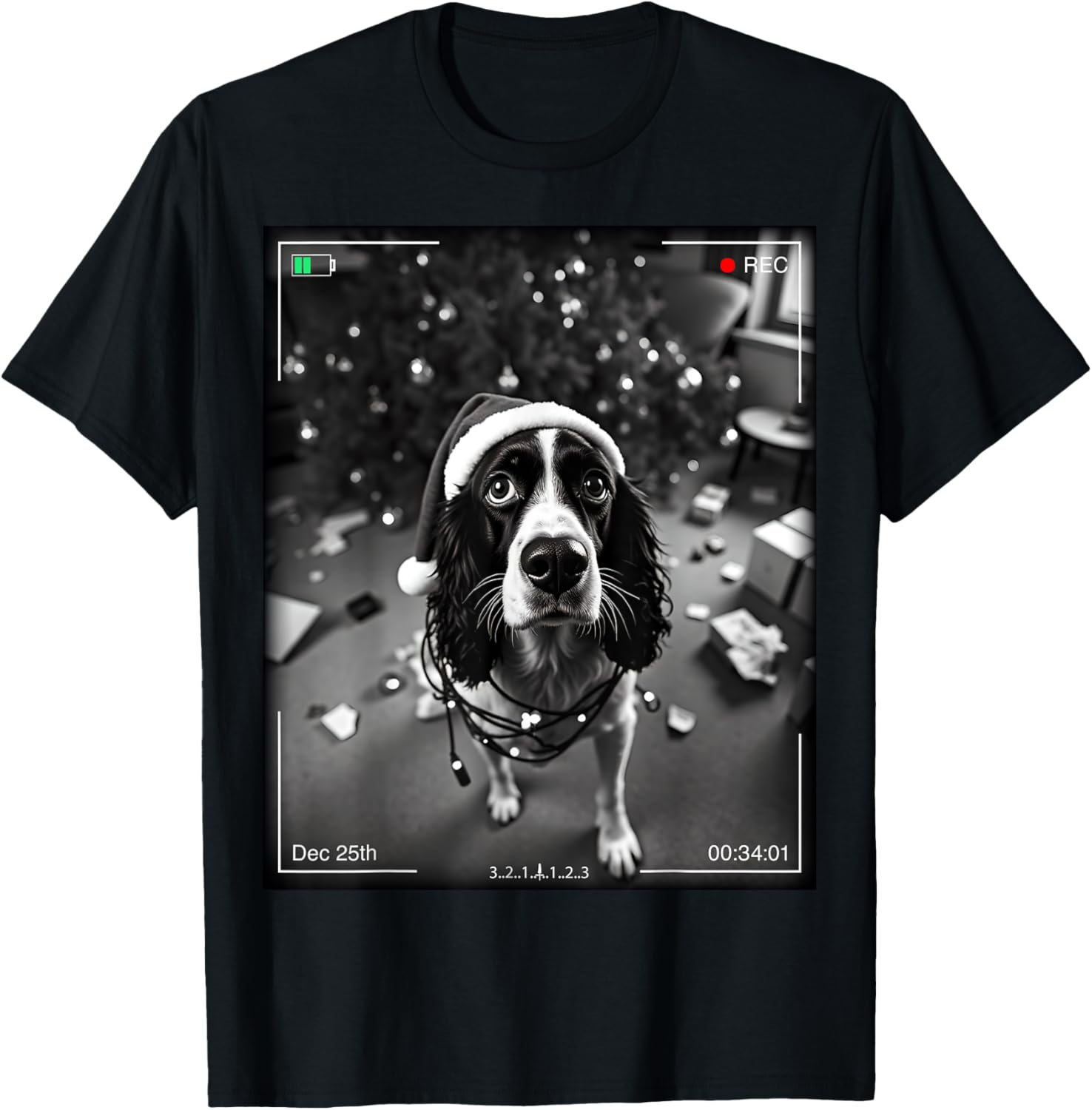 Christmas English Springer Spaniel Caught On Camera T-Shirt Gift Ideas - 2