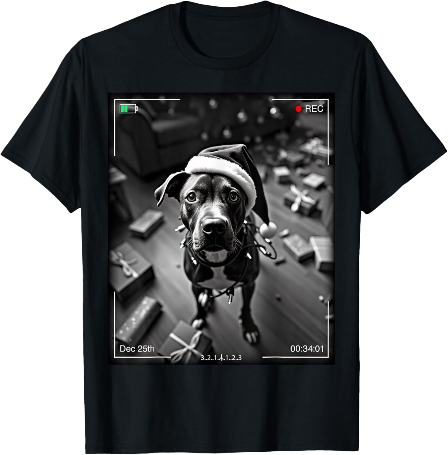 Christmas American Staffordshire Terrier Caught On Camera T-Shirt Gift - 1