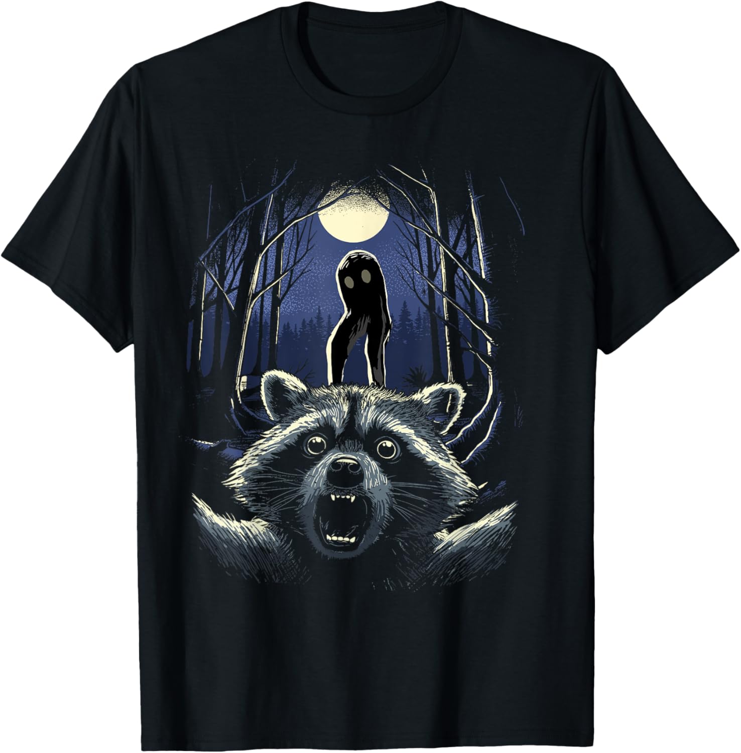 Scared Raccoon Selfie T-Shirt Featuring Fresno Monster Cryptid Design - 1