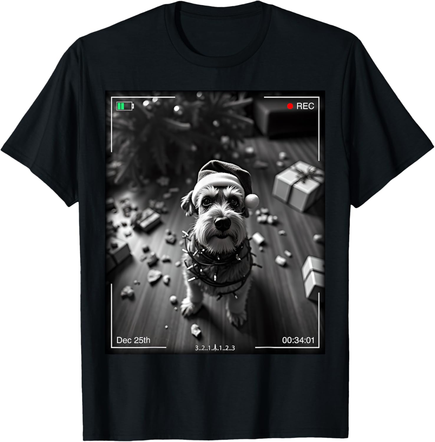 Christmas Schnauzer Caught on Camera T-Shirt for Dog Lovers - 1