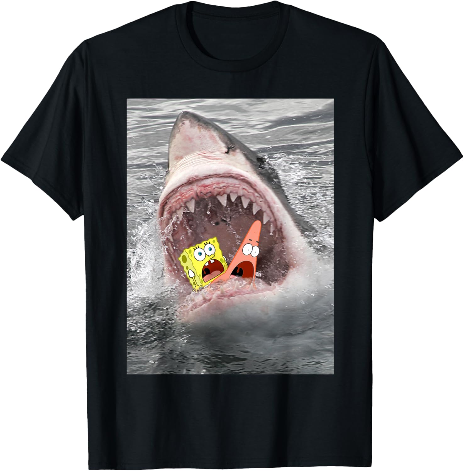 Spongebob SquarePants Shark Attack Funny T-Shirt for Cartoon Fans - 6