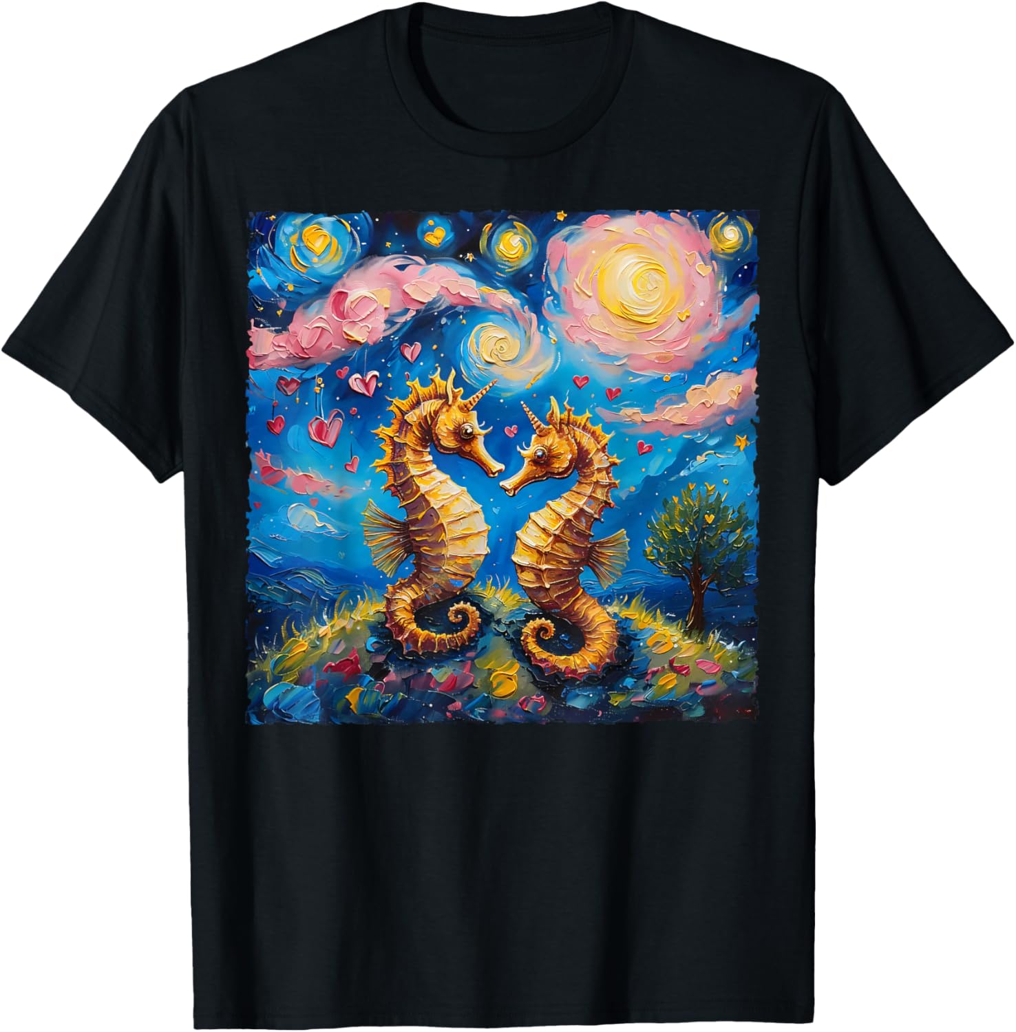 Seahorse Van Gogh Starry Night Couples T-Shirt for Valentine's Day Gift - 24
