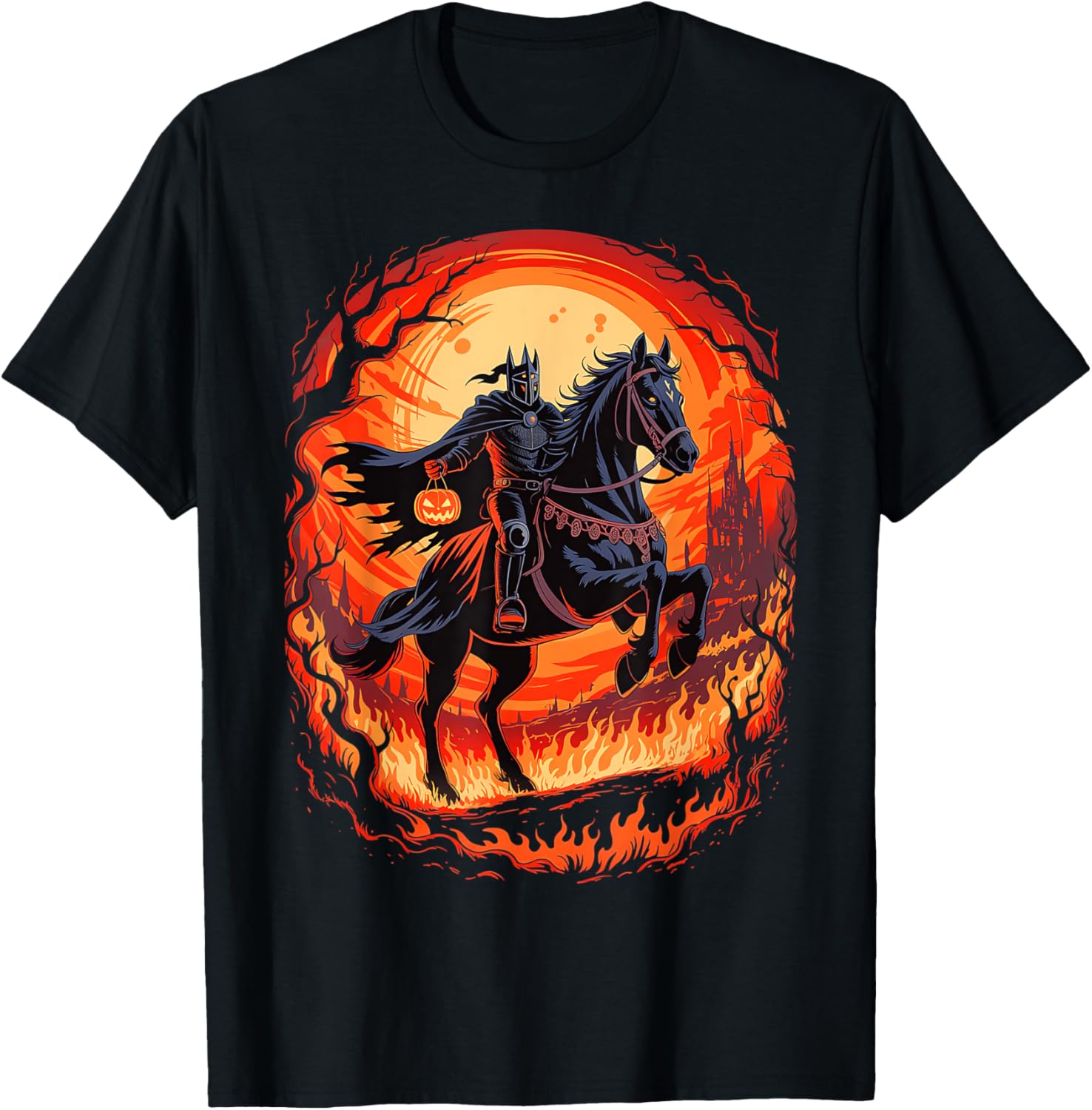 Spooky Pumpkin Headless Horseman Halloween T-Shirt for All Ages - 10