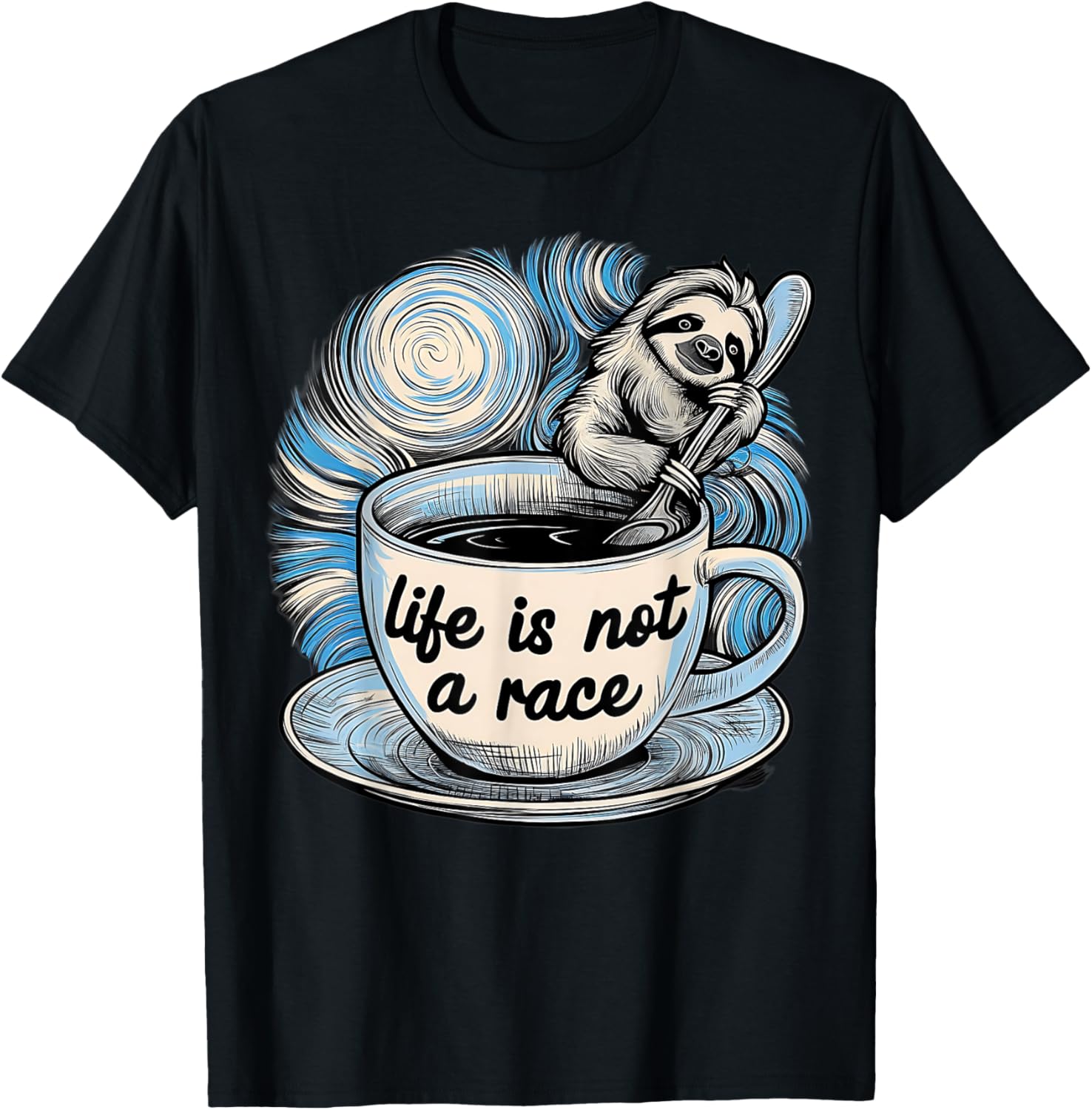 Van Gogh Starry Night Sloth Coffee T-Shirt for Relaxed Living - 1