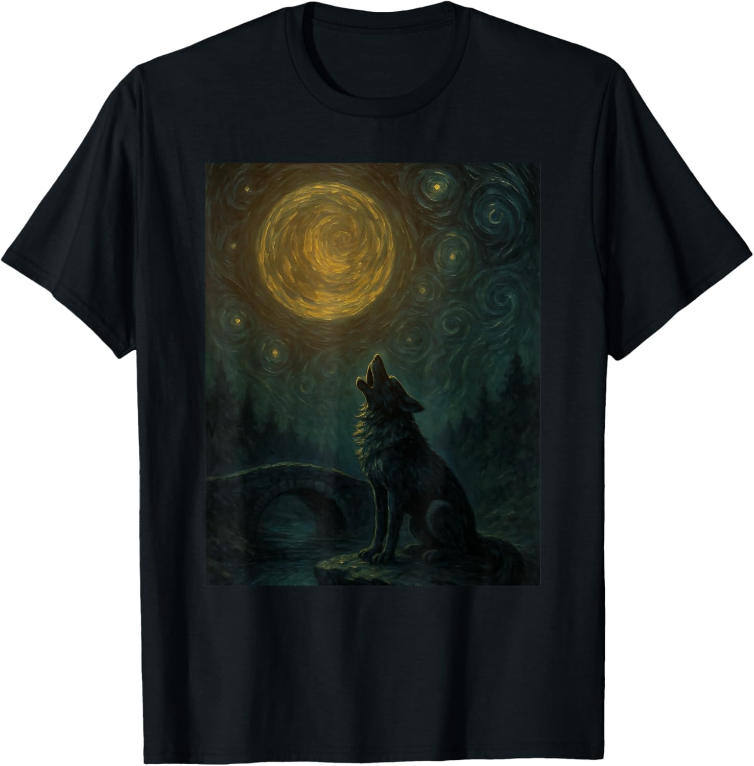 Wolf Starry Night Van Gogh Graphic T-Shirt for Art Lovers and Fashionistas - 13