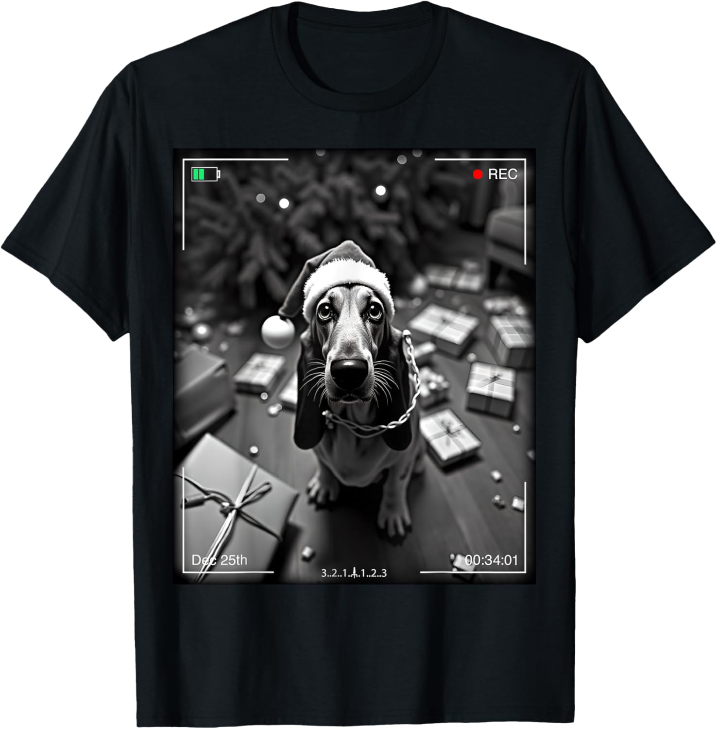 Adorable Christmas Basset Hound Caught on Camera T-Shirt for Dog Lovers - 1