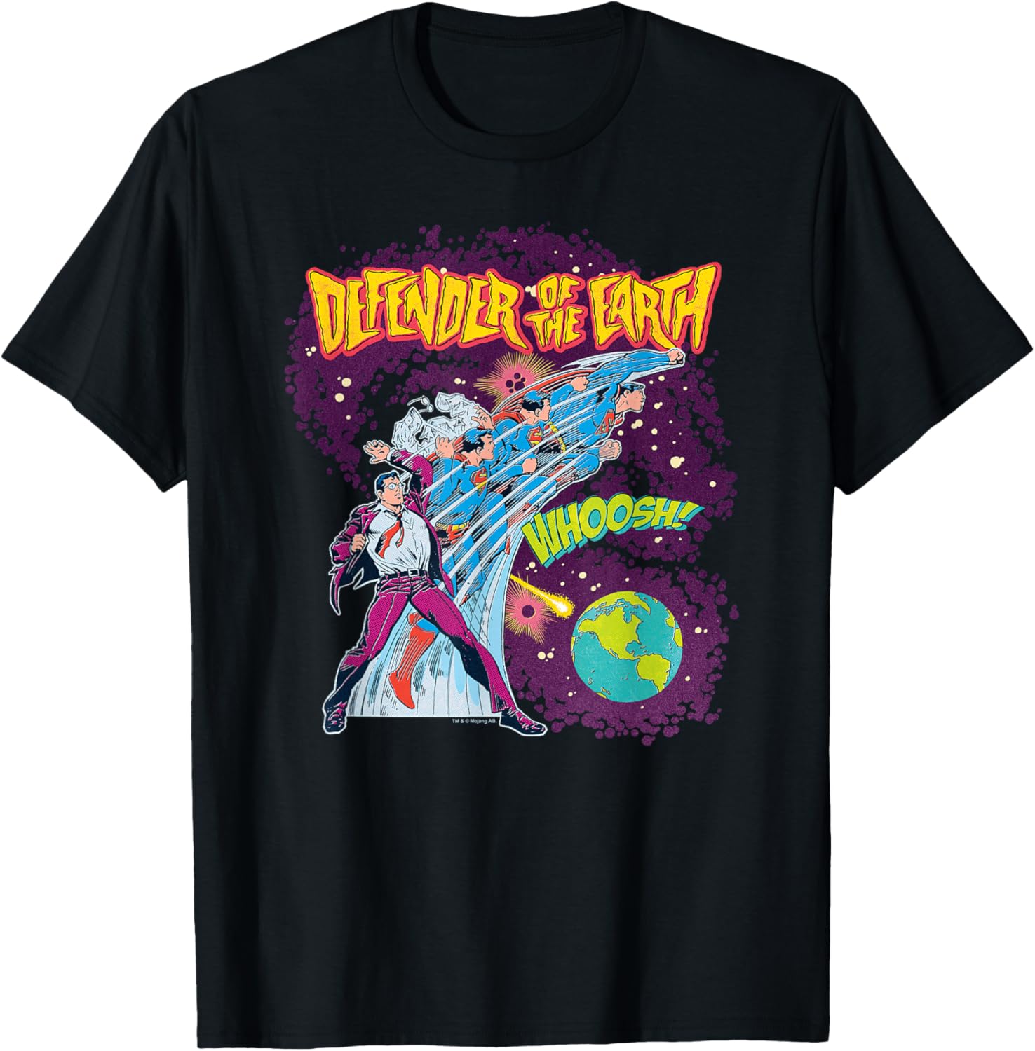 Superman Defender of the Earth Retro Suit-Up Dark T-Shirt for Fans - 1