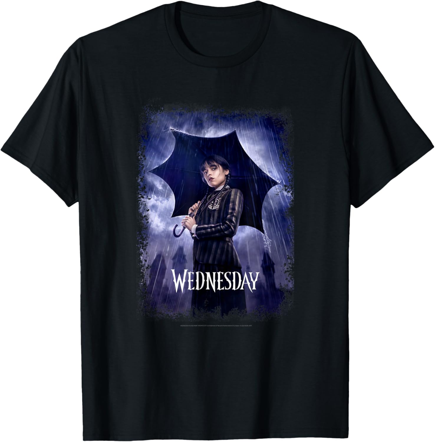 Wednesday Black Umbrella Rain Portrait T-Shirt for Fashion Lovers - 3