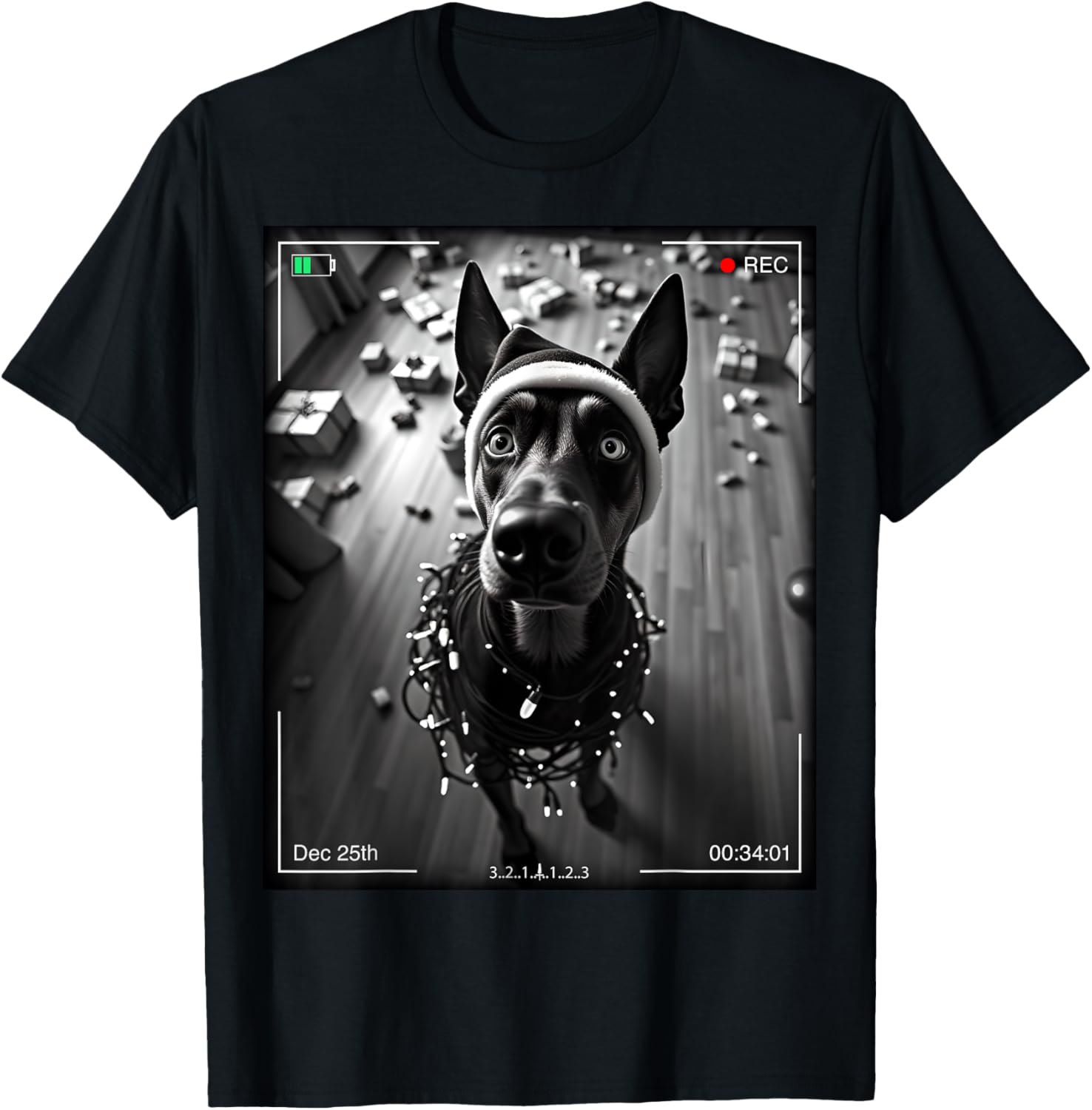 Funny Christmas Doberman Pinscher Caught on Camera T-Shirt for Dog Lovers - 3