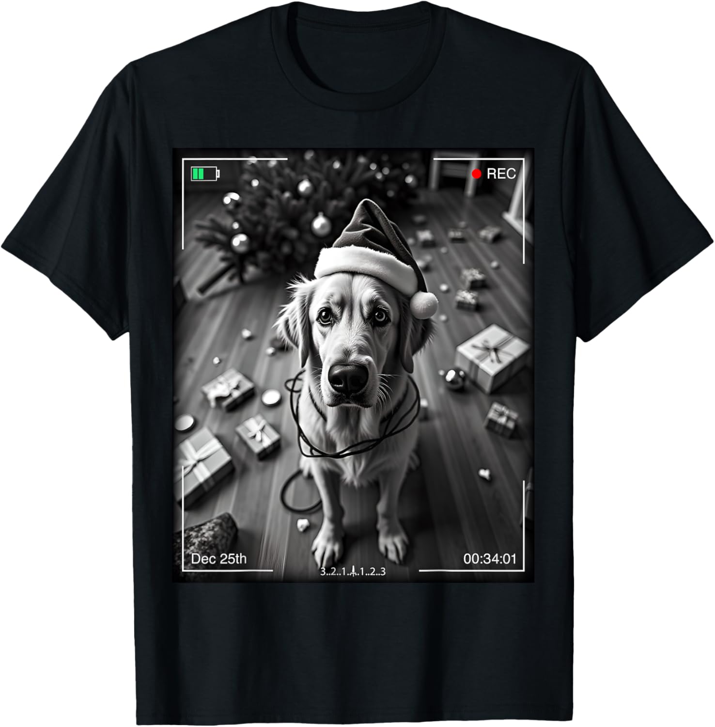 Adorable Christmas Golden Retriever Caught On Camera T-Shirt for Dog Lovers - 1