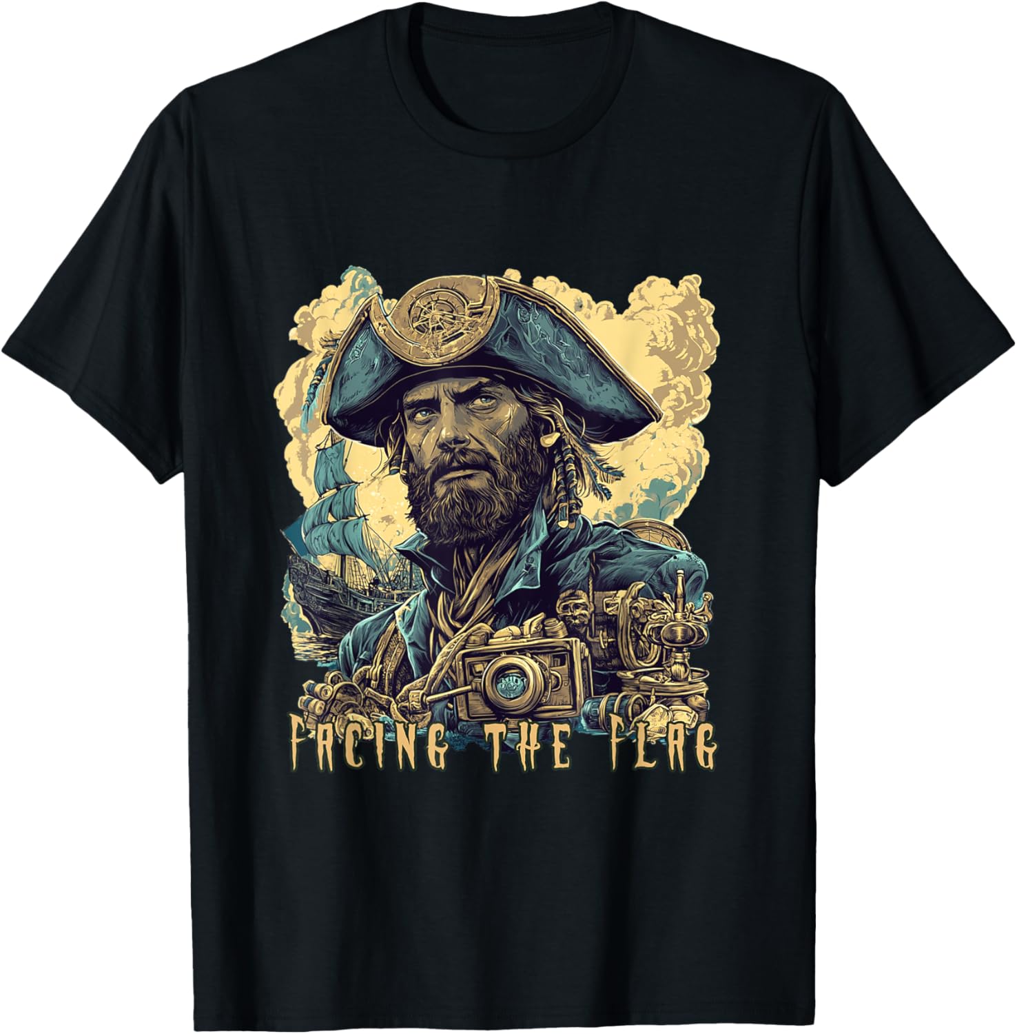 Vintage Jules Verne Sci-Fi T-Shirt Featuring Facing the Flag Design - 12
