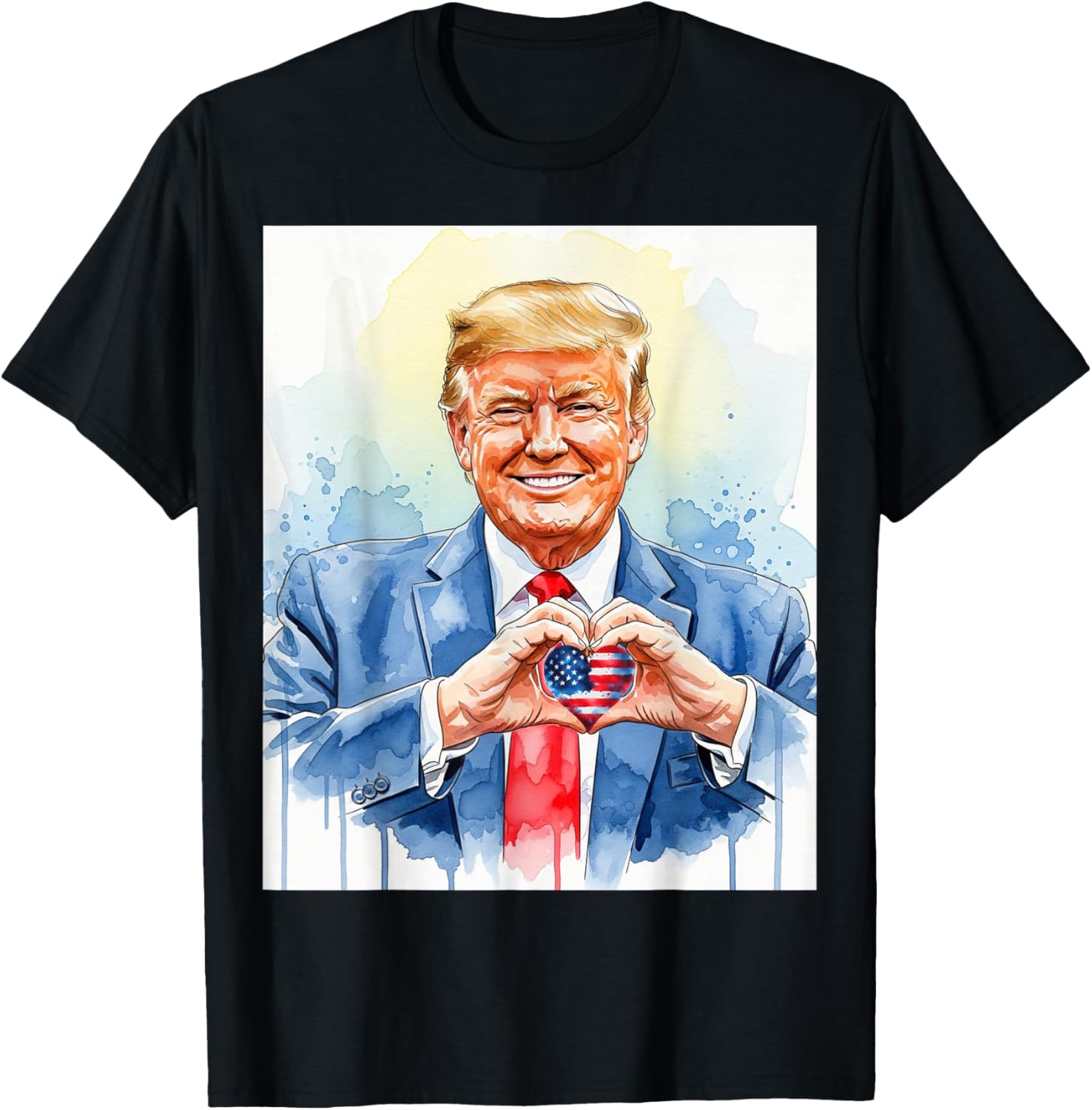 Patriotic Watercolor Trump Heart Hands T-Shirt for Proud Americans - 9