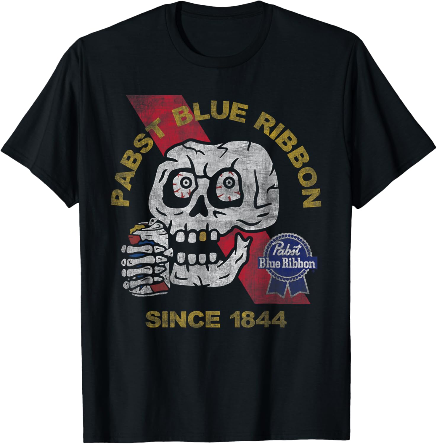 Weathered Pabst Beer Skull T-Shirt Vintage Style Since 1844 - 4