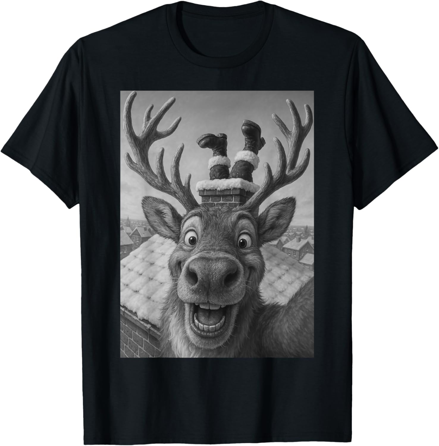 Funny Reindeer Selfie Santa Christmas T-Shirt for Kids and Adults - 5