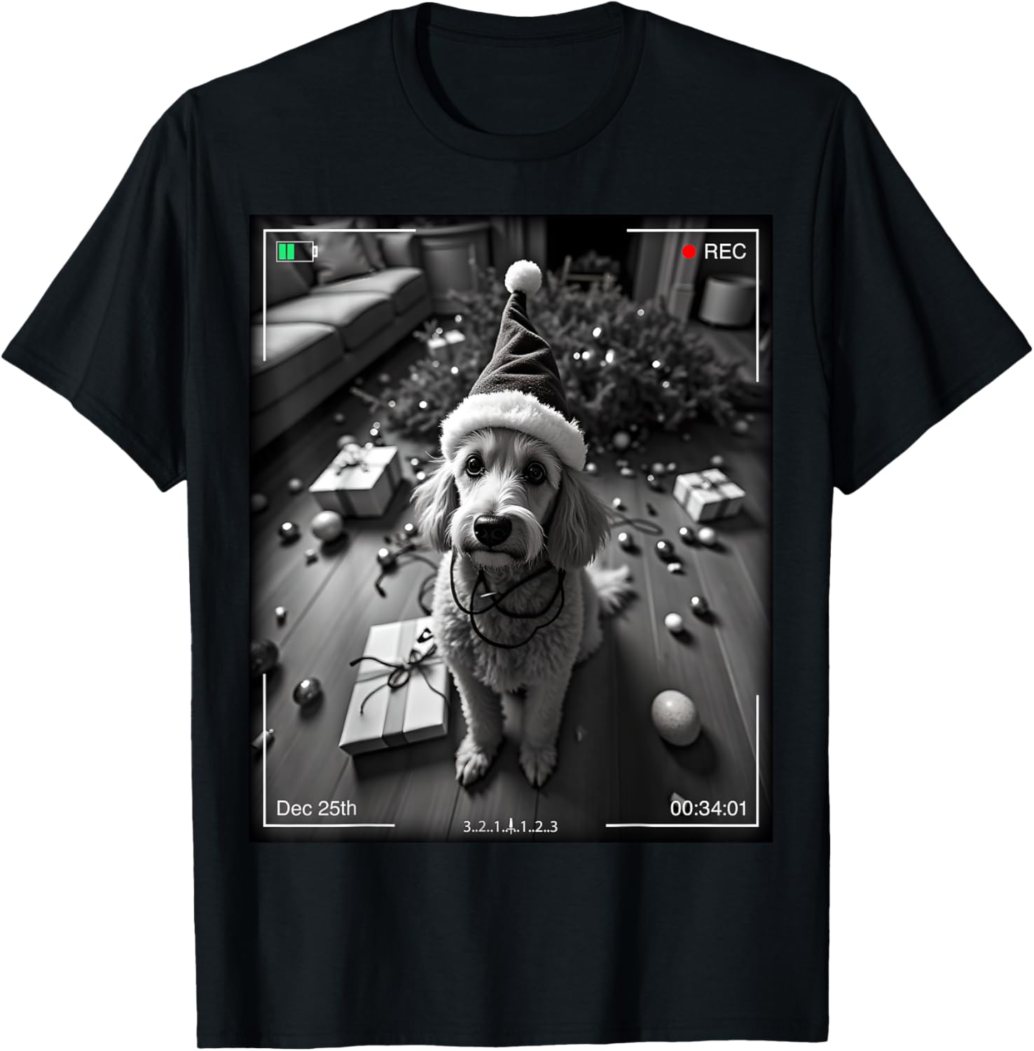 Christmas Poodle Caught on Camera T-Shirt for Dog Lovers and Festive Fun - 2
