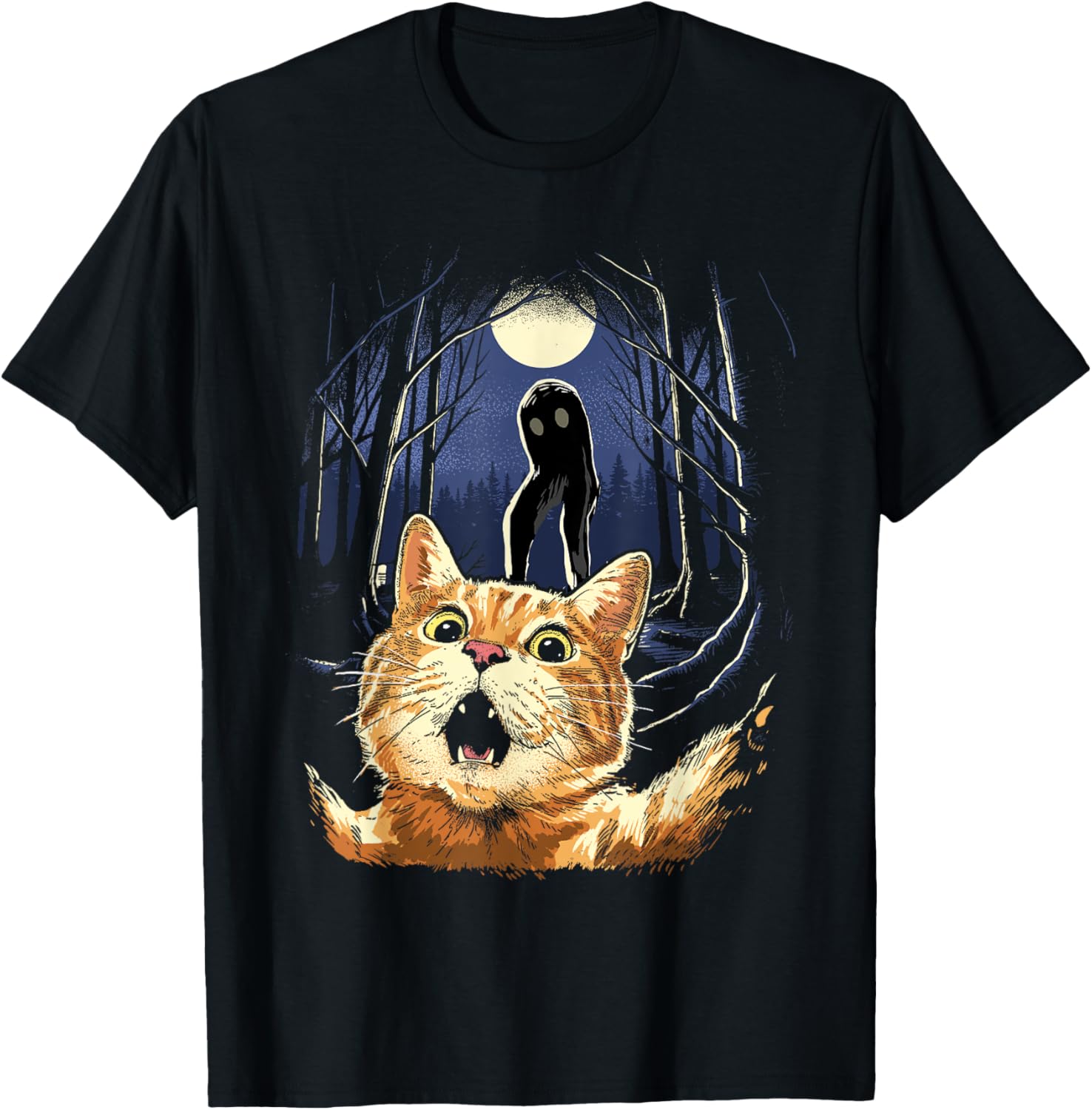 Scared Cat Selfie T-Shirt Featuring Fresno Monster Cryptid Creature - 1