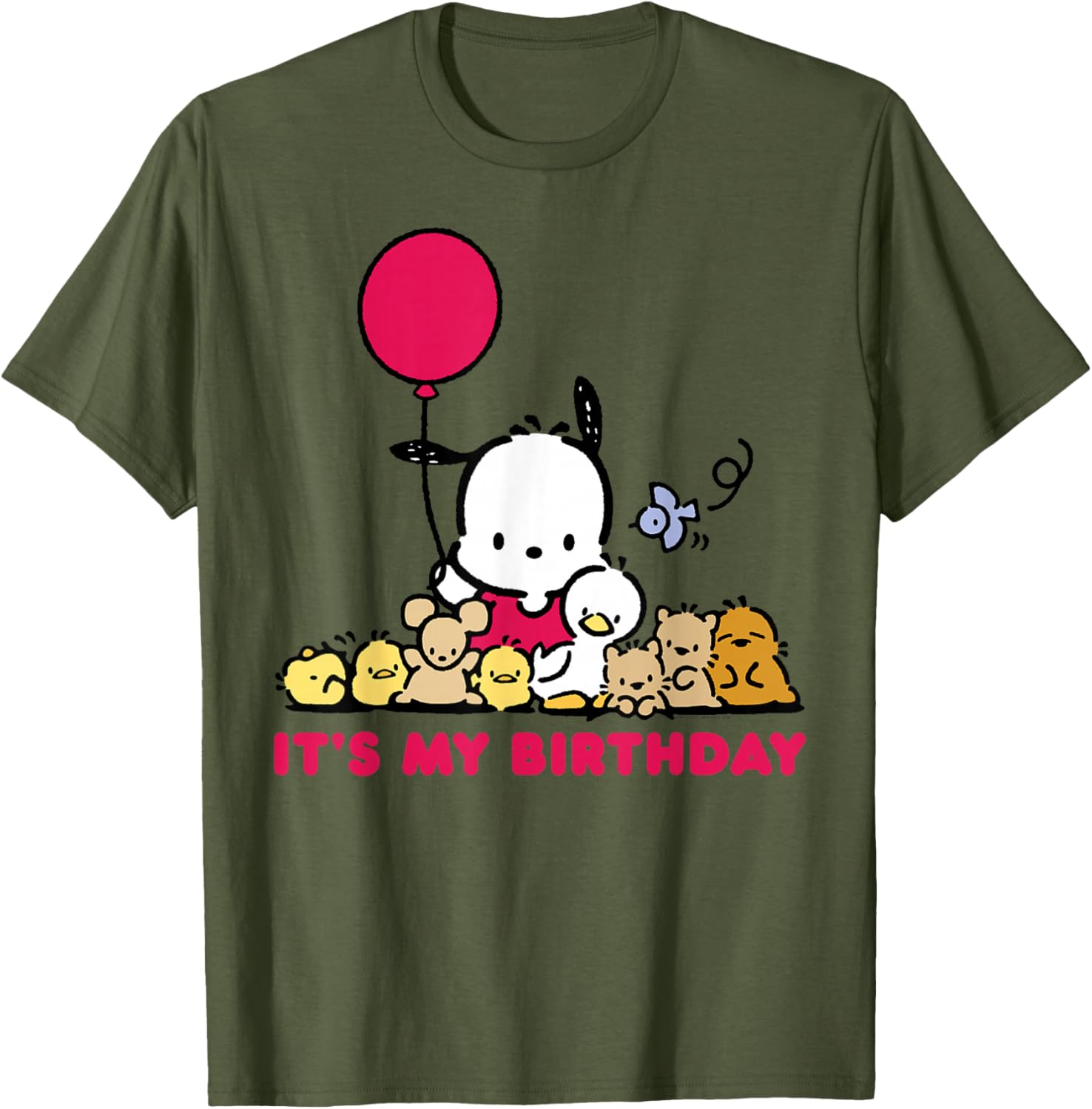 Pochacco Birthday T-Shirt for Adults, Grey Short Sleeve Classic Fit - 5