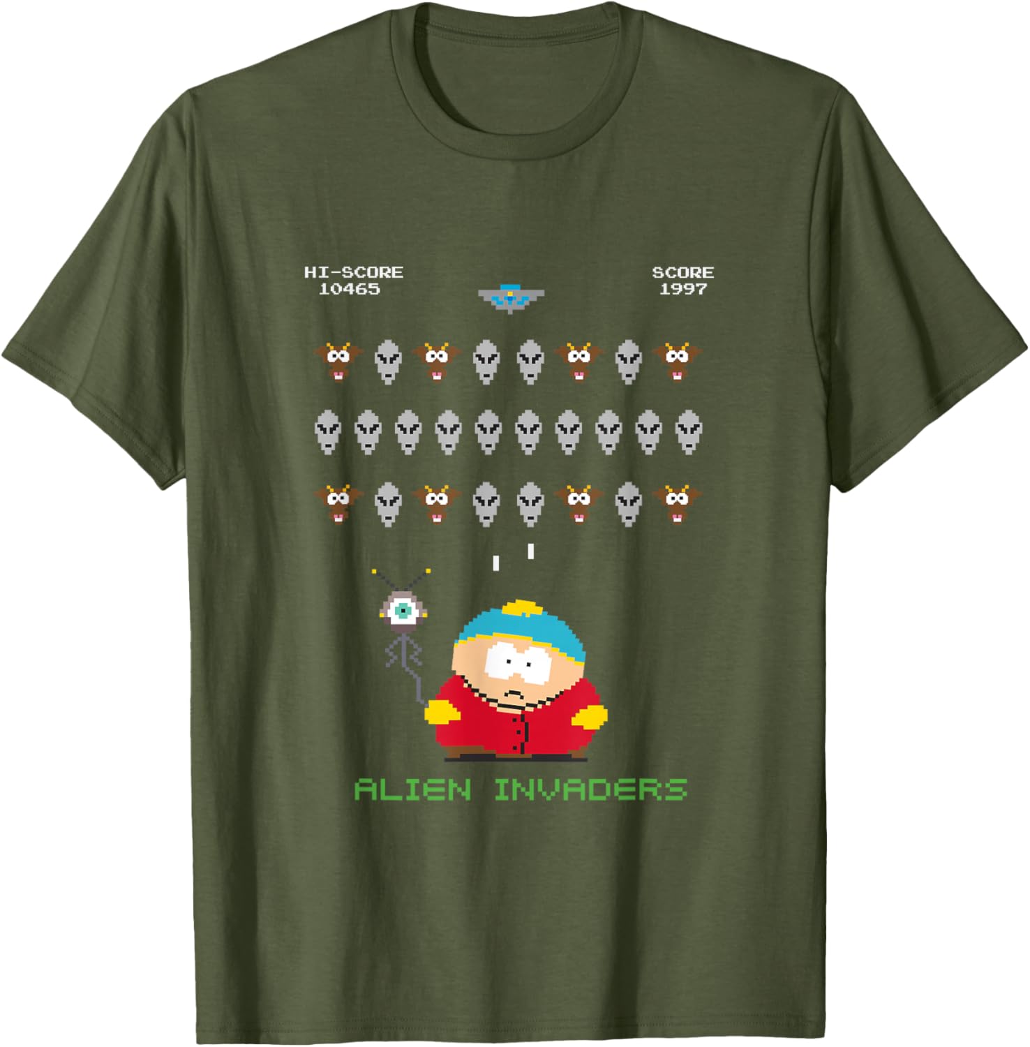 South Park Cartman Alien Invaders 8-Bit Pixel T-Shirt for Fans - 7