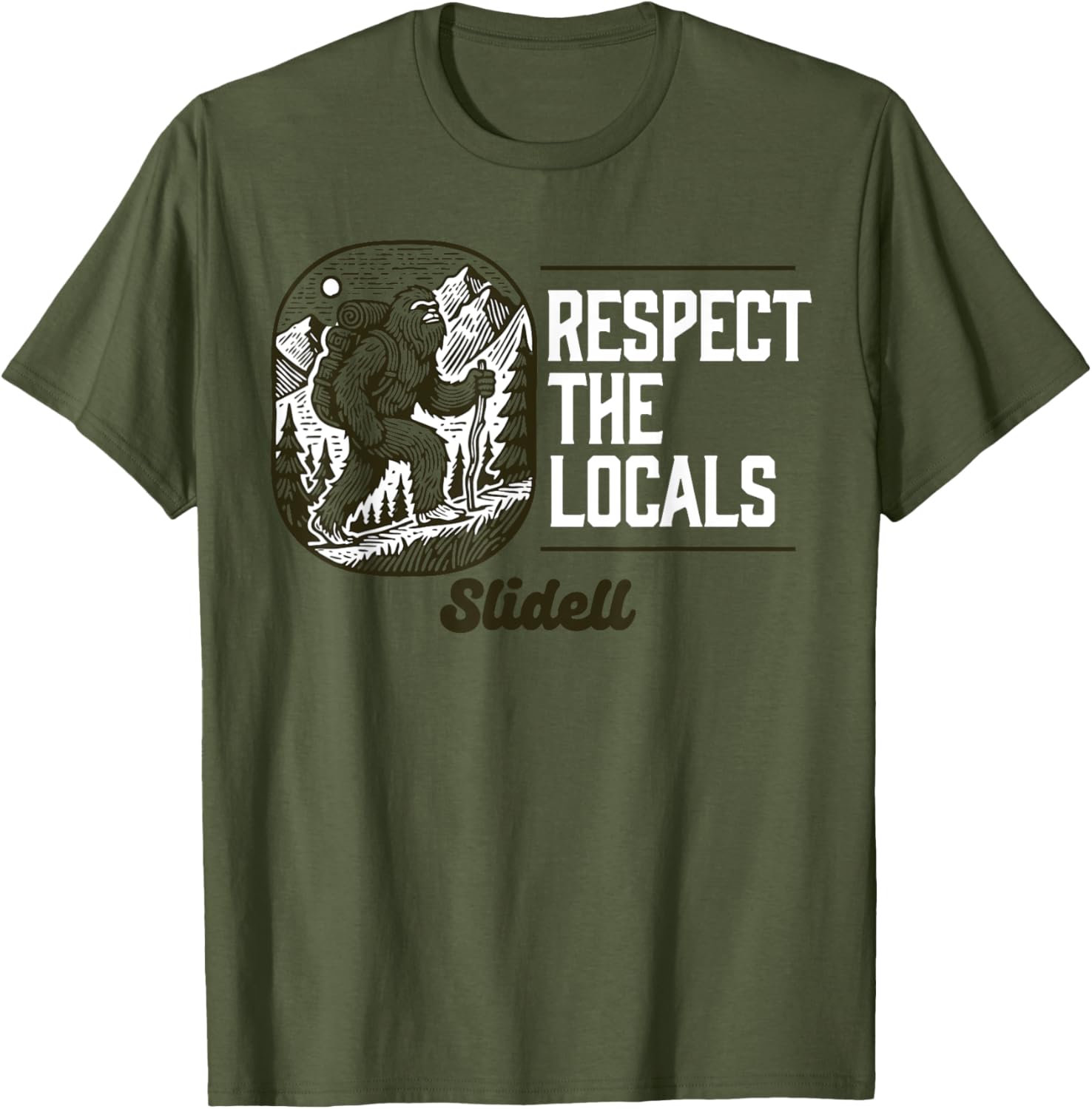 Slidell Respect the Locals Bigfoot Sasquatch Hiking T-Shirt for Adventurers - 2