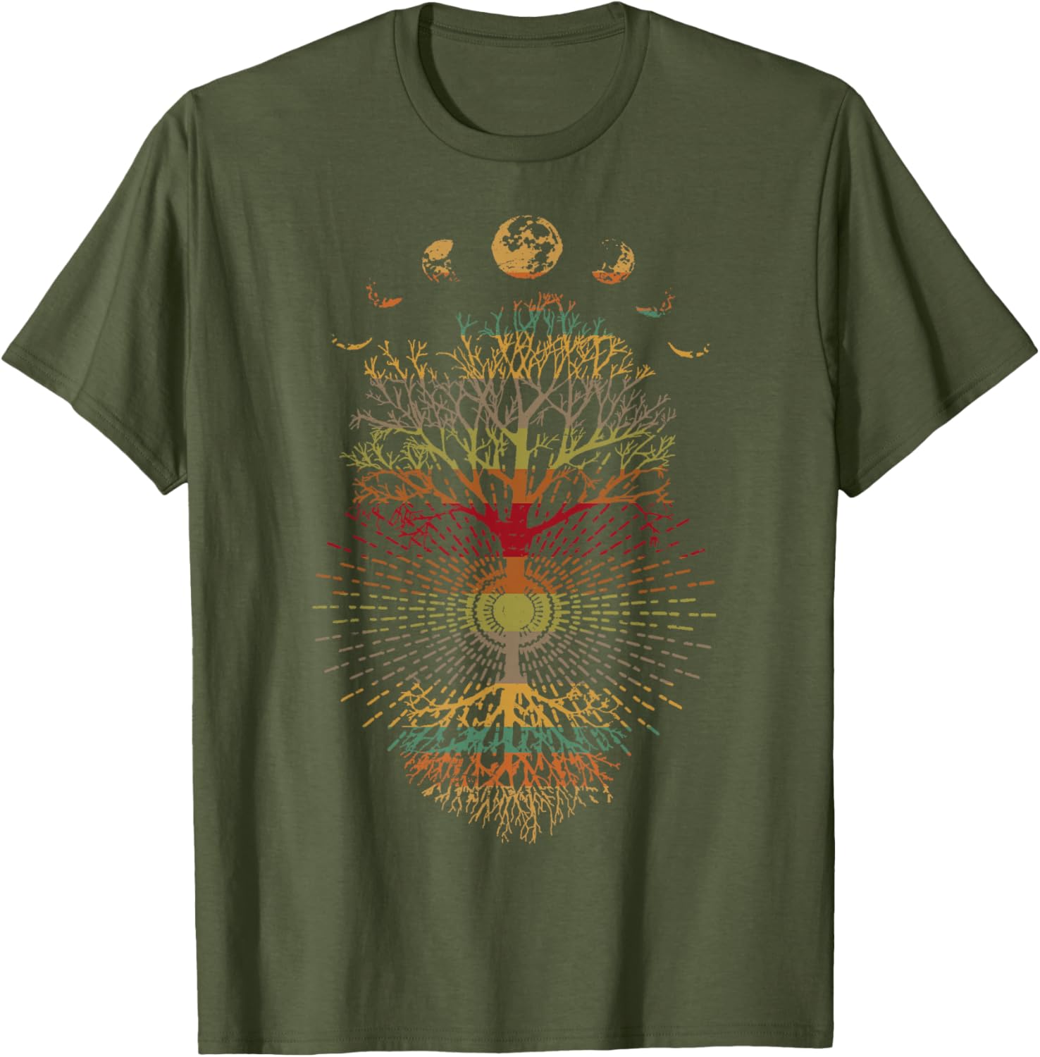 Phases of the Moon Retro Tree of Life T-Shirt 60s 70s Vibe - 2